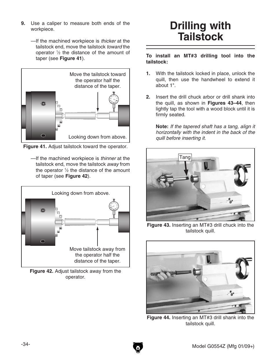 Drilling with tailstock | Grizzly G0554Z User Manual | Page 36 / 104