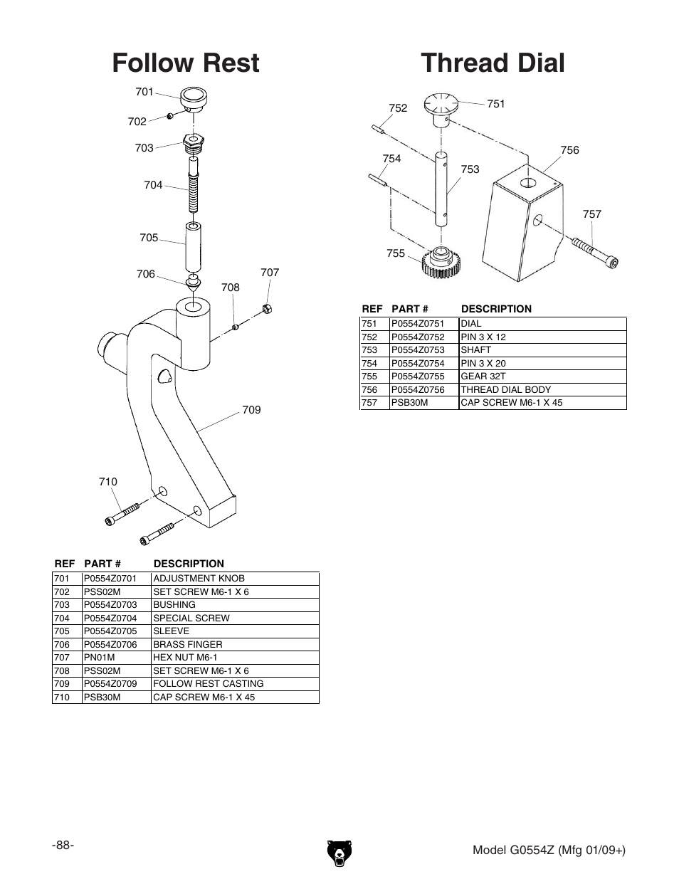 Follow rest thread dial | Grizzly G0554Z User Manual | Page 90 / 104