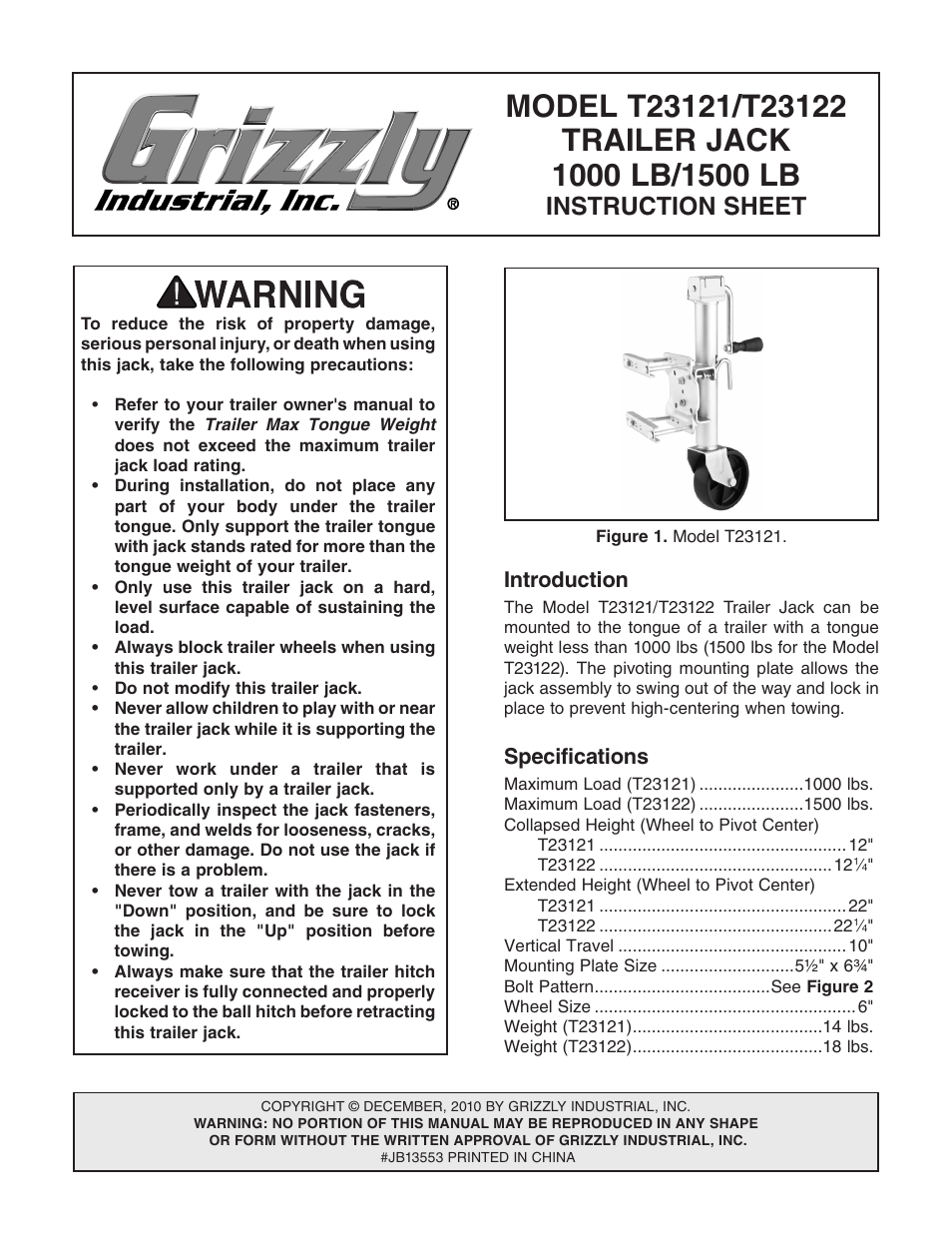 Grizzly T23121 User Manual | 2 pages