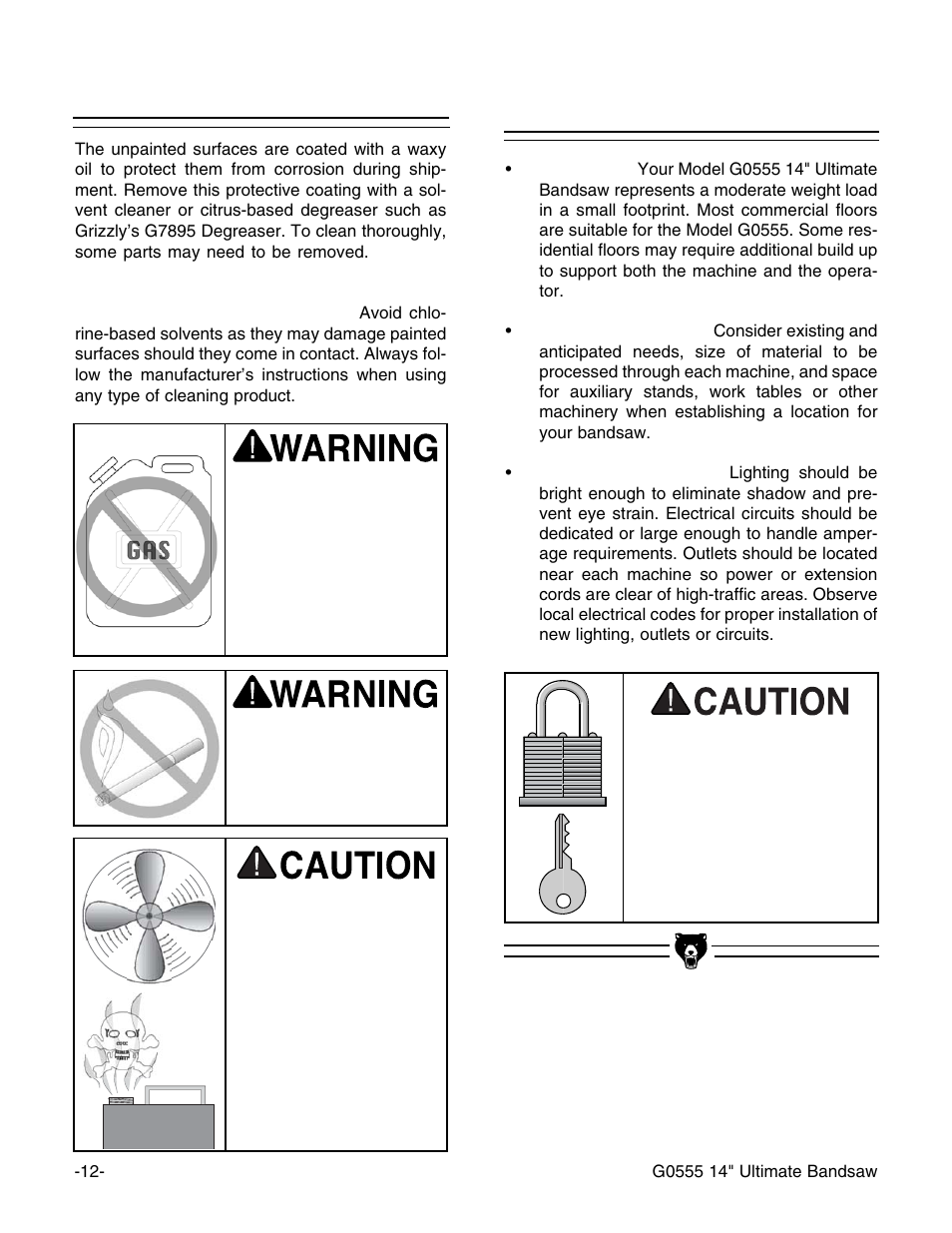 Site considerations, Clean up | Grizzly G0555 User Manual | Page 14 / 55
