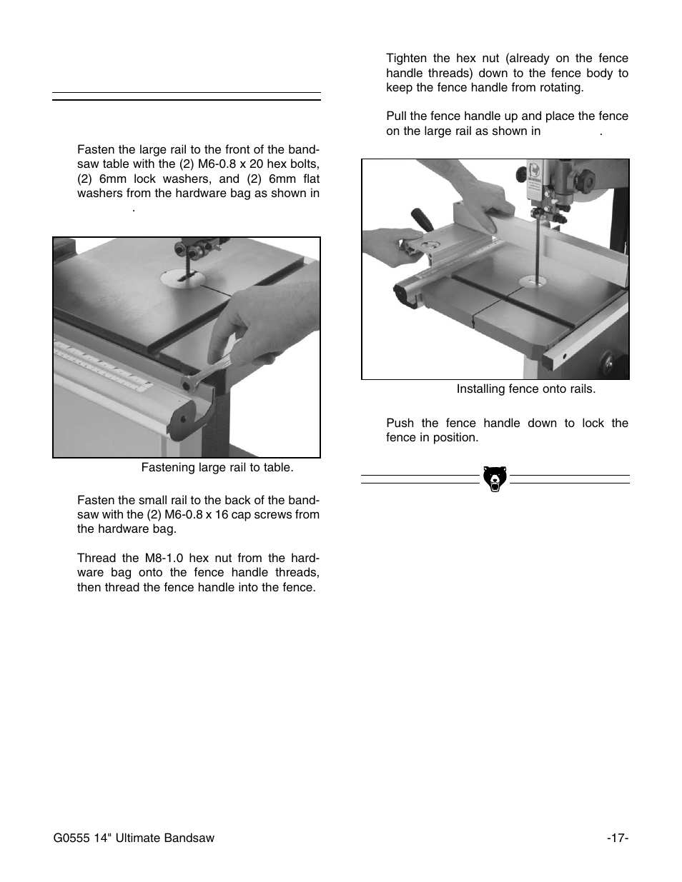 Installing fence | Grizzly G0555 User Manual | Page 19 / 55
