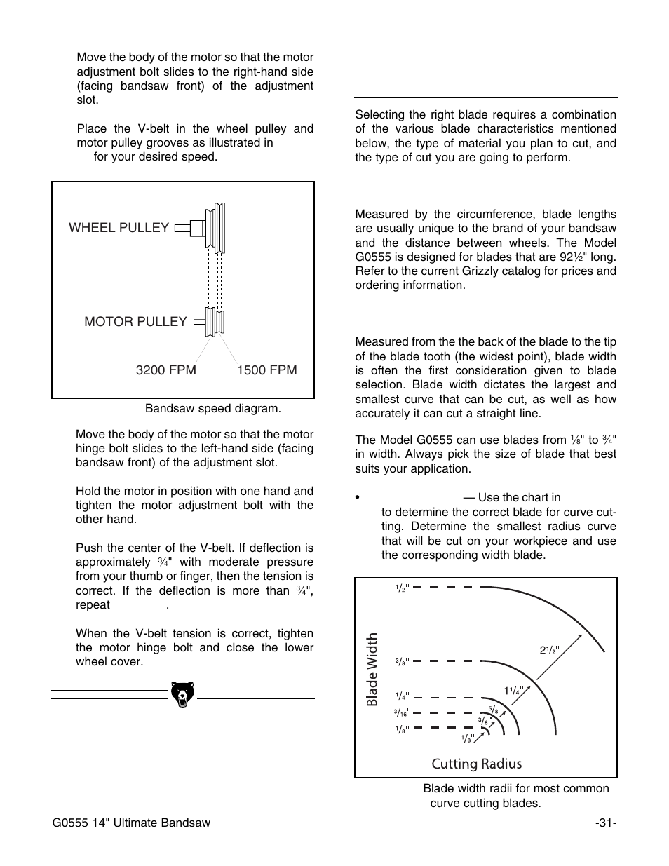 Blade information | Grizzly G0555 User Manual | Page 33 / 55