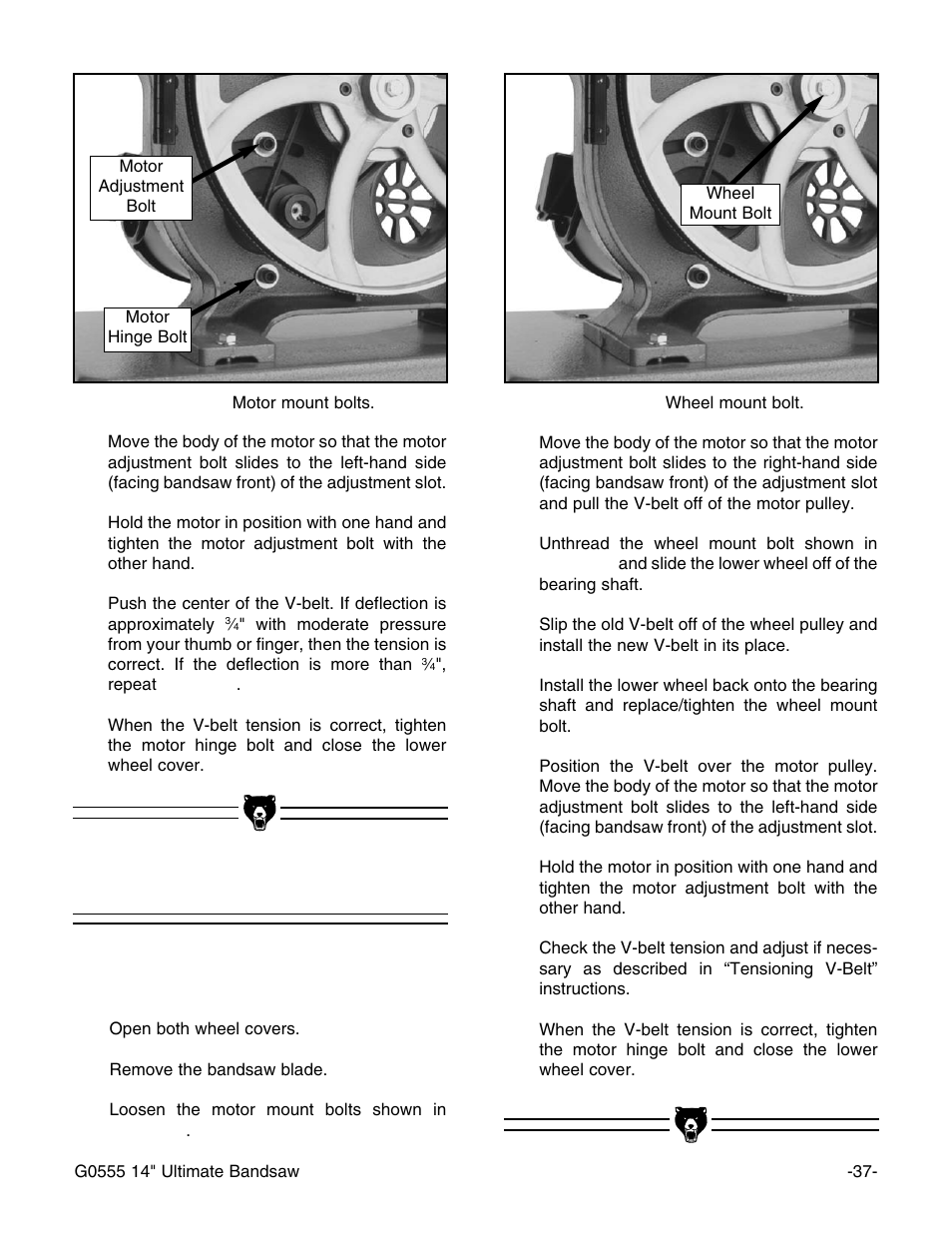 Replacing v-belt | Grizzly G0555 User Manual | Page 39 / 55