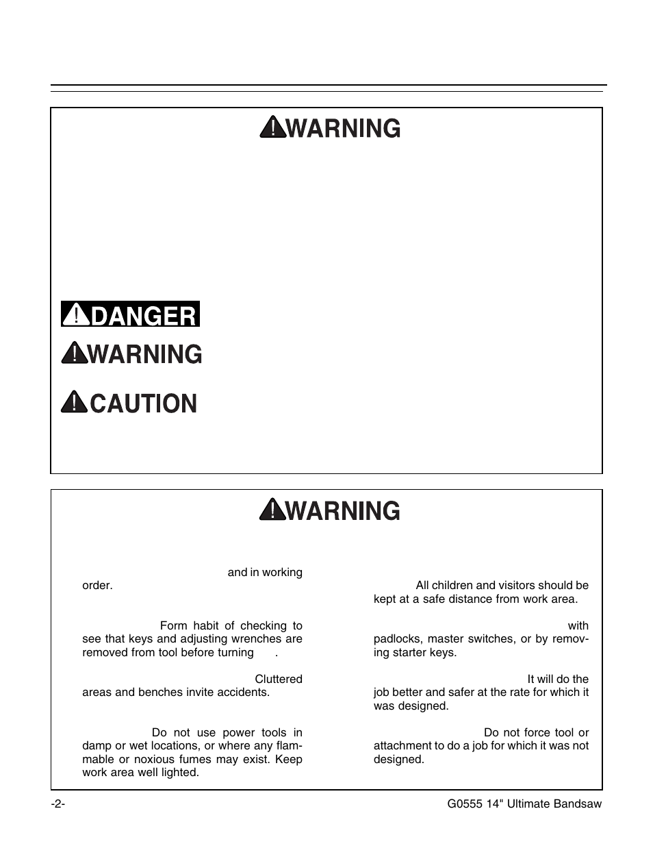 Safety instructions for power tools, Notice | Grizzly G0555 User Manual | Page 4 / 55