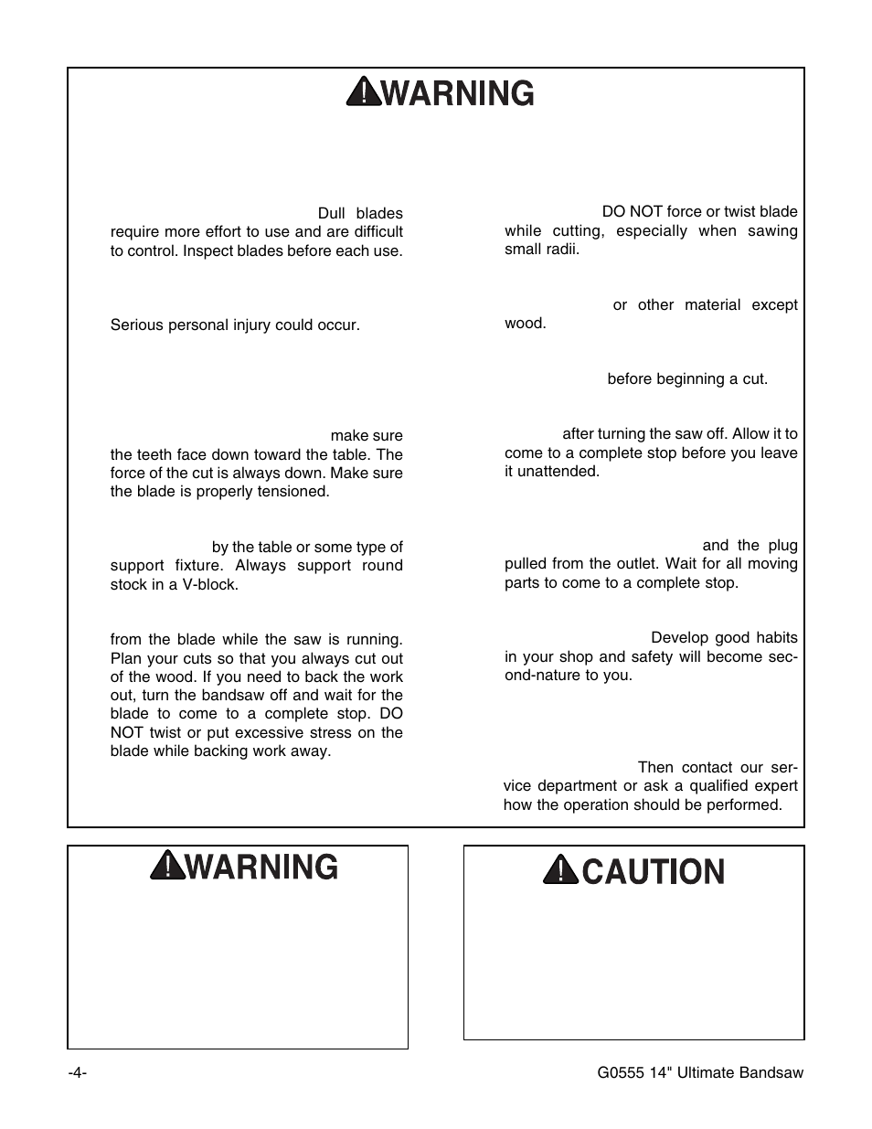 Additional safety instructions for bandsaws | Grizzly G0555 User Manual | Page 6 / 55
