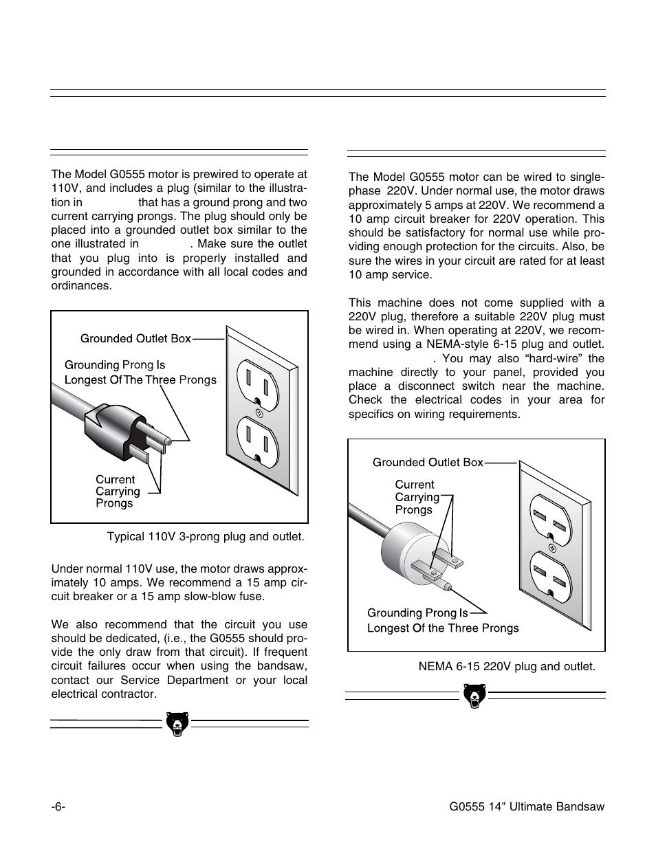 110v operation, 220v operation | Grizzly G0555 User Manual | Page 8 / 55