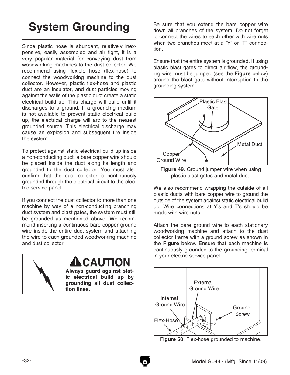 System grounding | Grizzly G0440 User Manual | Page 34 / 52