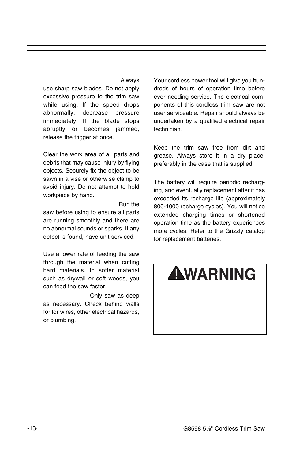 Operating tips and maintenance, Maintenance, Operating guides and tips | Grizzly G8598 User Manual | Page 13 / 17