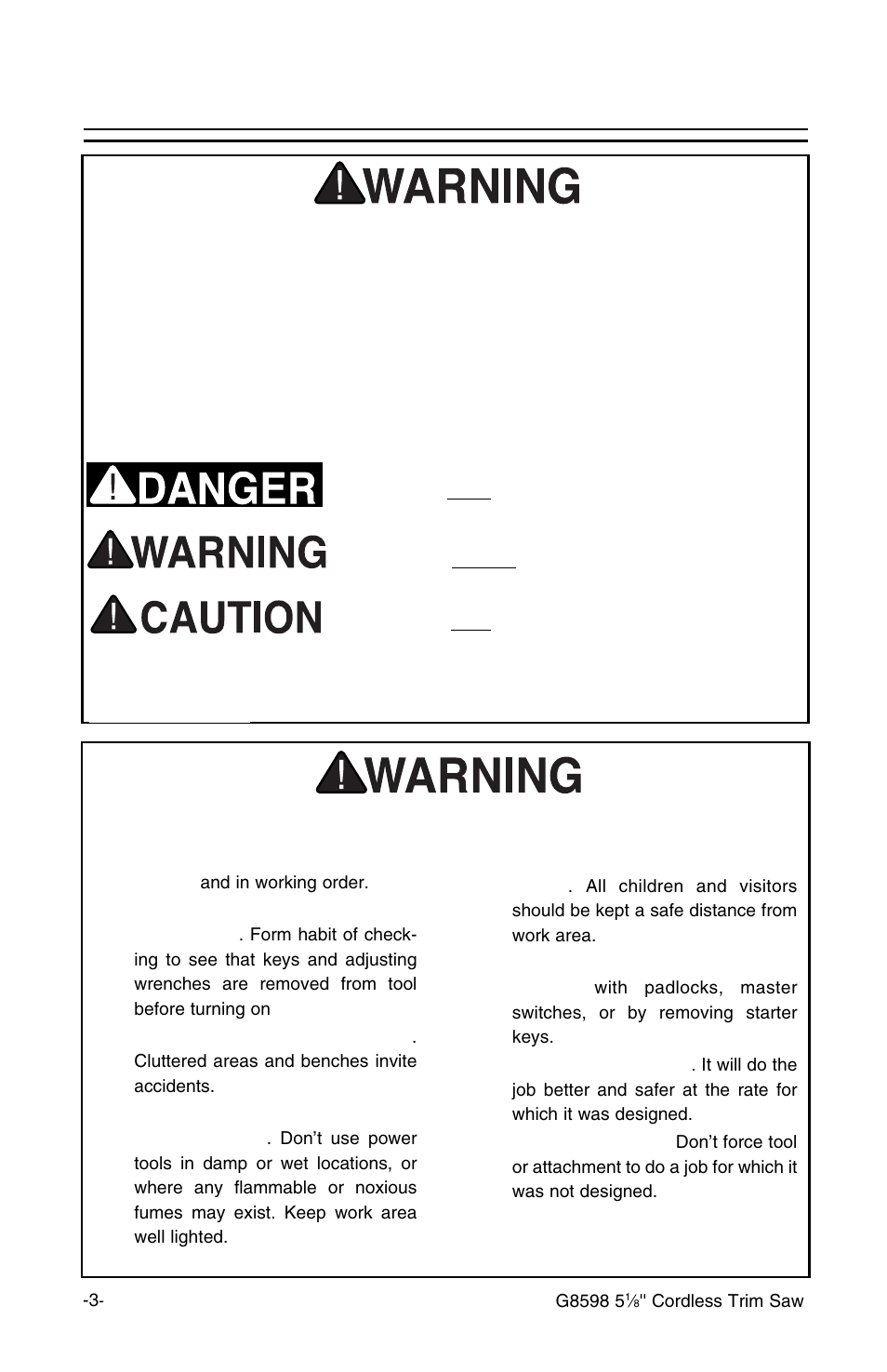 Safety, Notice, Safety instructions for power tools | Grizzly G8598 User Manual | Page 3 / 17