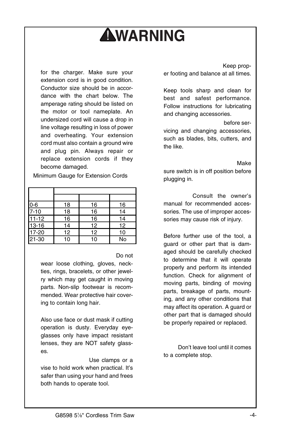 Safety instructions for power tools | Grizzly G8598 User Manual | Page 4 / 17
