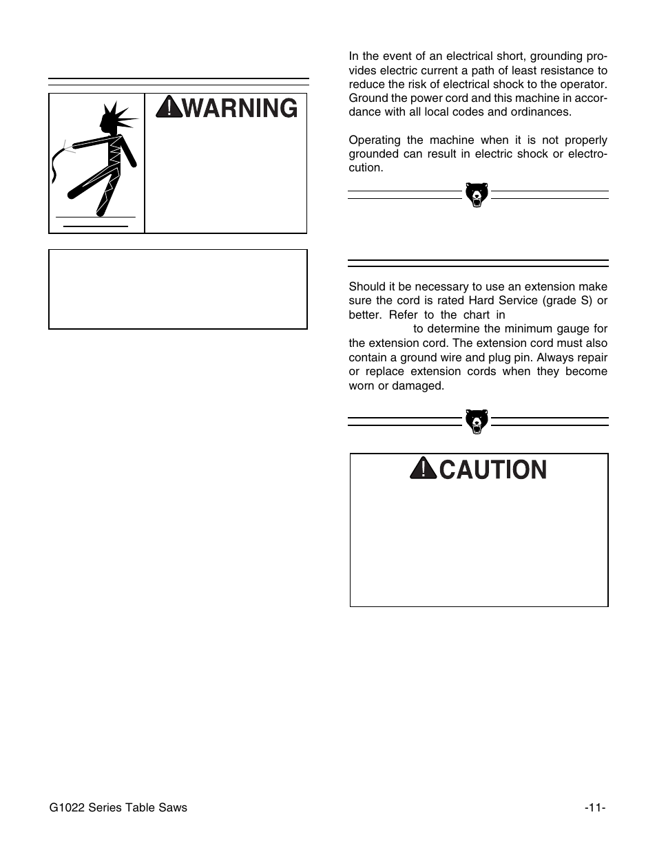 Grounding extension cord, Notice | Grizzly G1022Z User Manual | Page 13 / 84