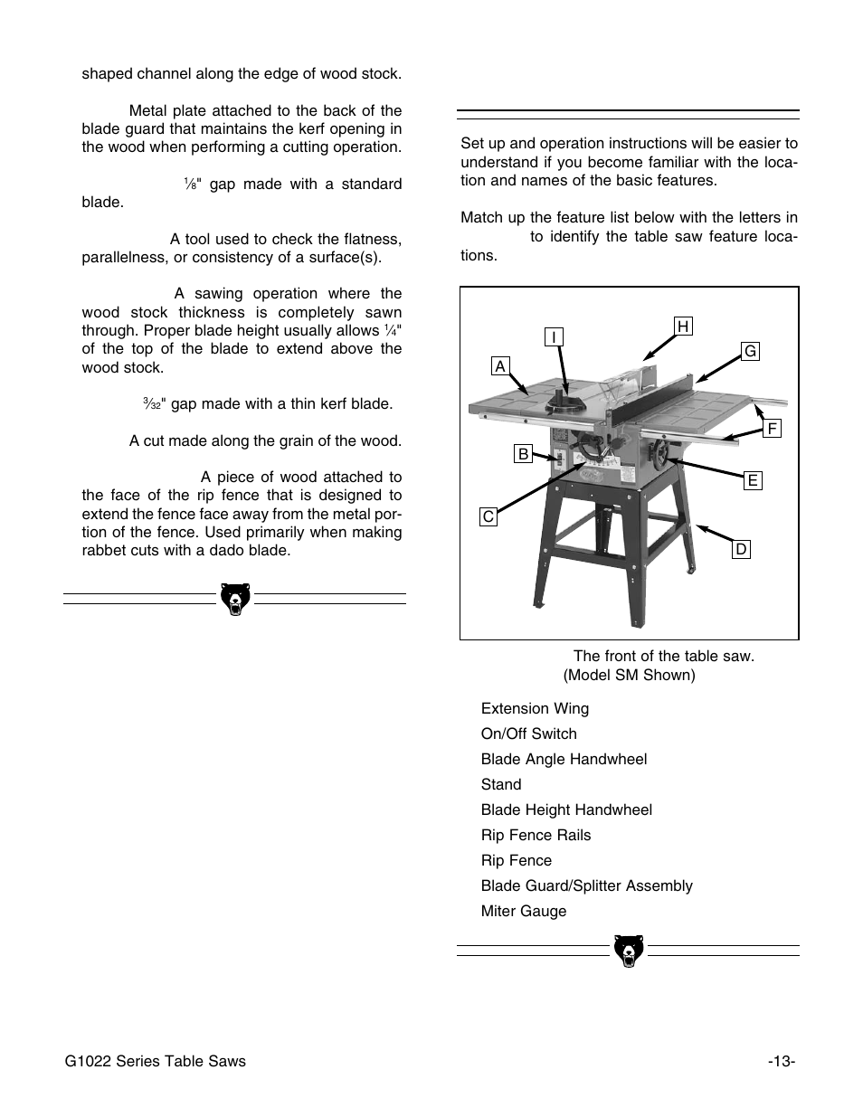 Main features | Grizzly G1022Z User Manual | Page 15 / 84