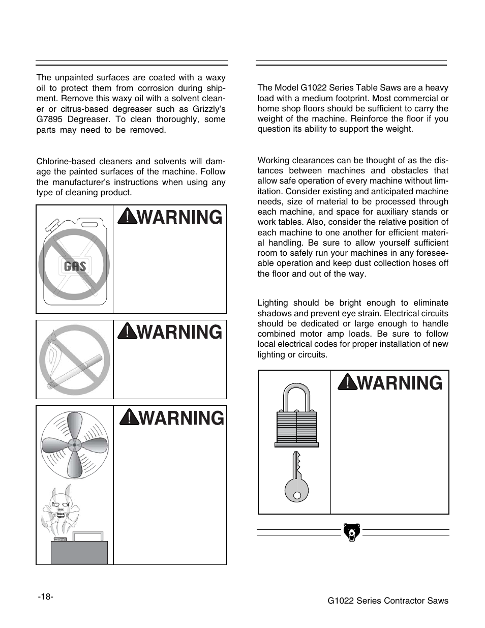 Clean up site considerations | Grizzly G1022Z User Manual | Page 20 / 84