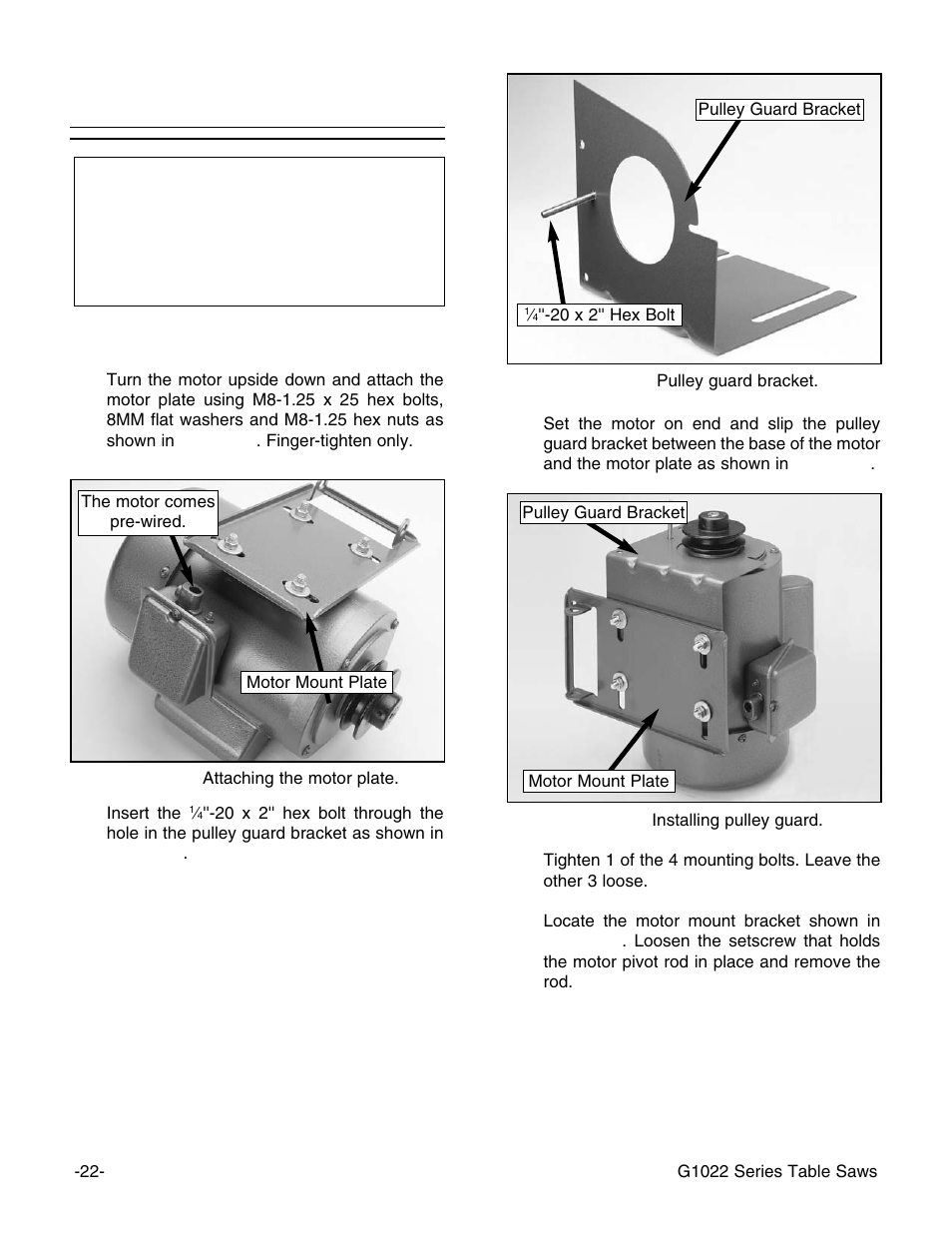 Motor, Notice | Grizzly G1022Z User Manual | Page 24 / 84