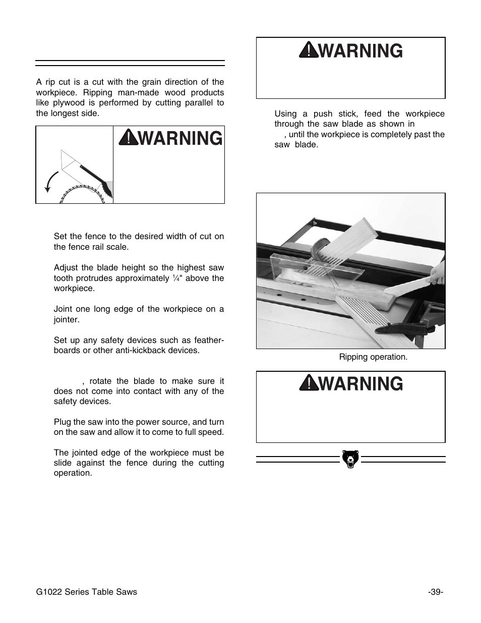 Ripping | Grizzly G1022Z User Manual | Page 41 / 84