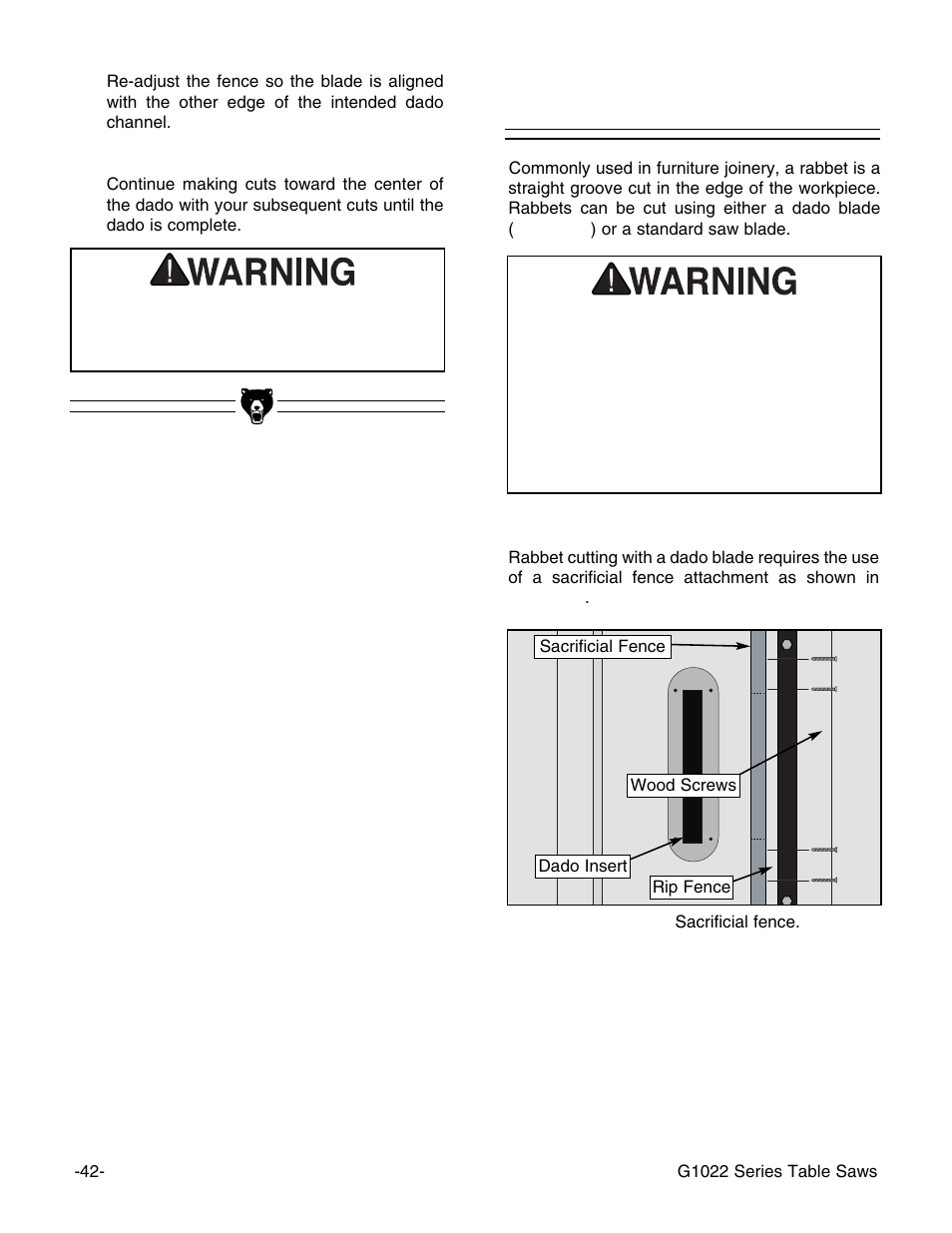 Rabbet cutting | Grizzly G1022Z User Manual | Page 44 / 84