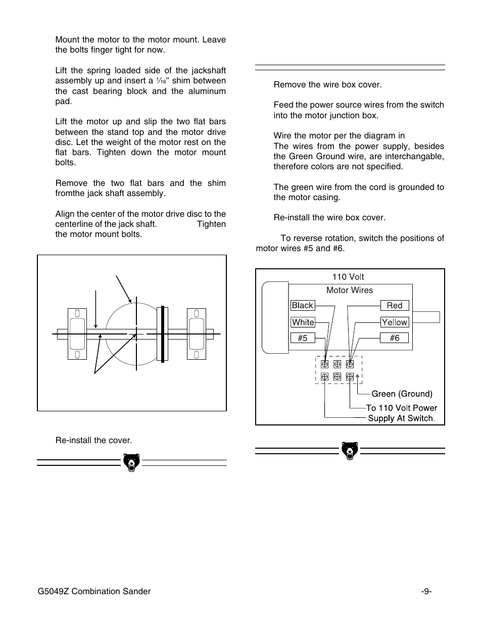 Wiring the motor | Grizzly G5049Z User Manual | Page 11 / 26