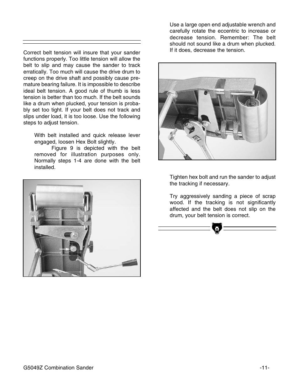 Belt tensioning | Grizzly G5049Z User Manual | Page 13 / 26