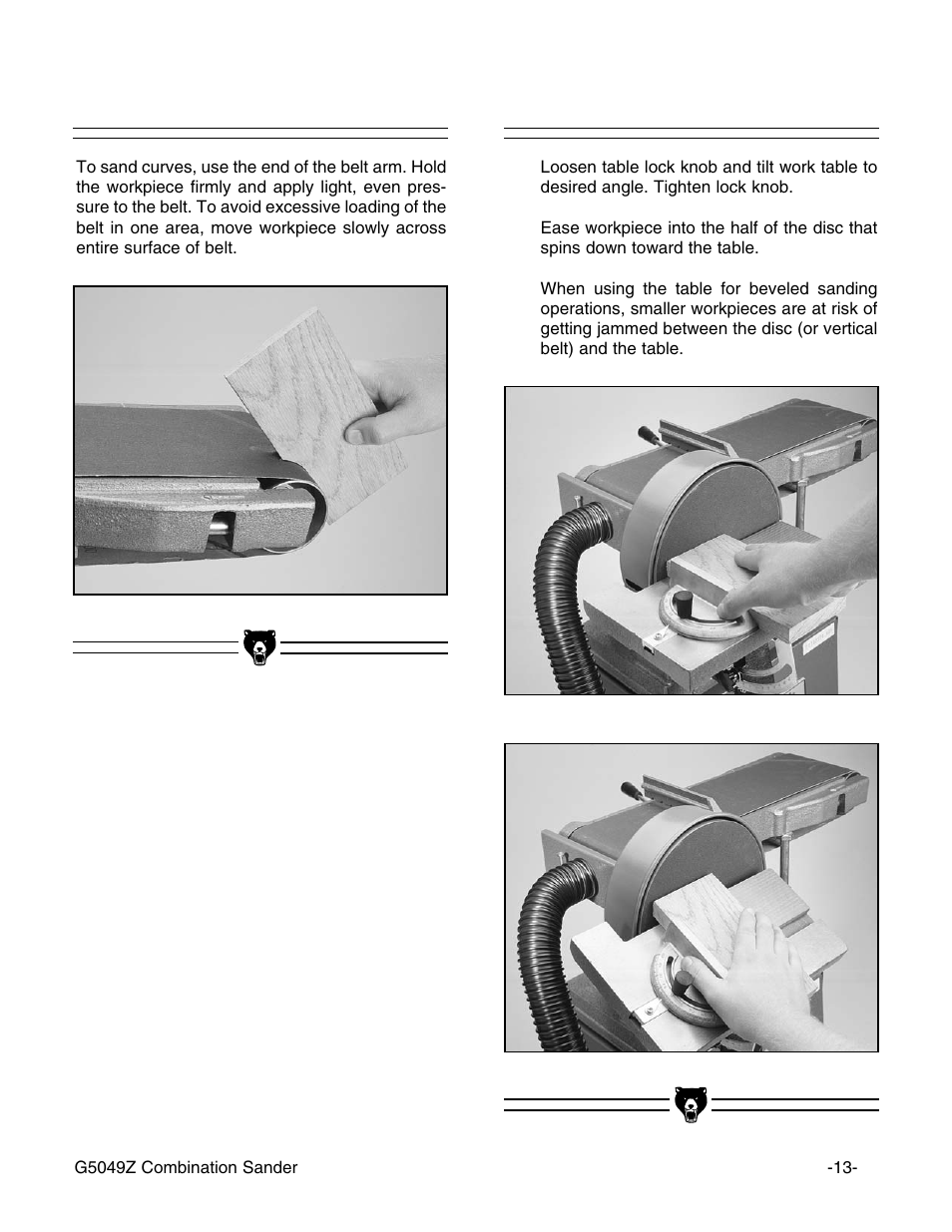 Curved sanding, Disc sanding | Grizzly G5049Z User Manual | Page 15 / 26