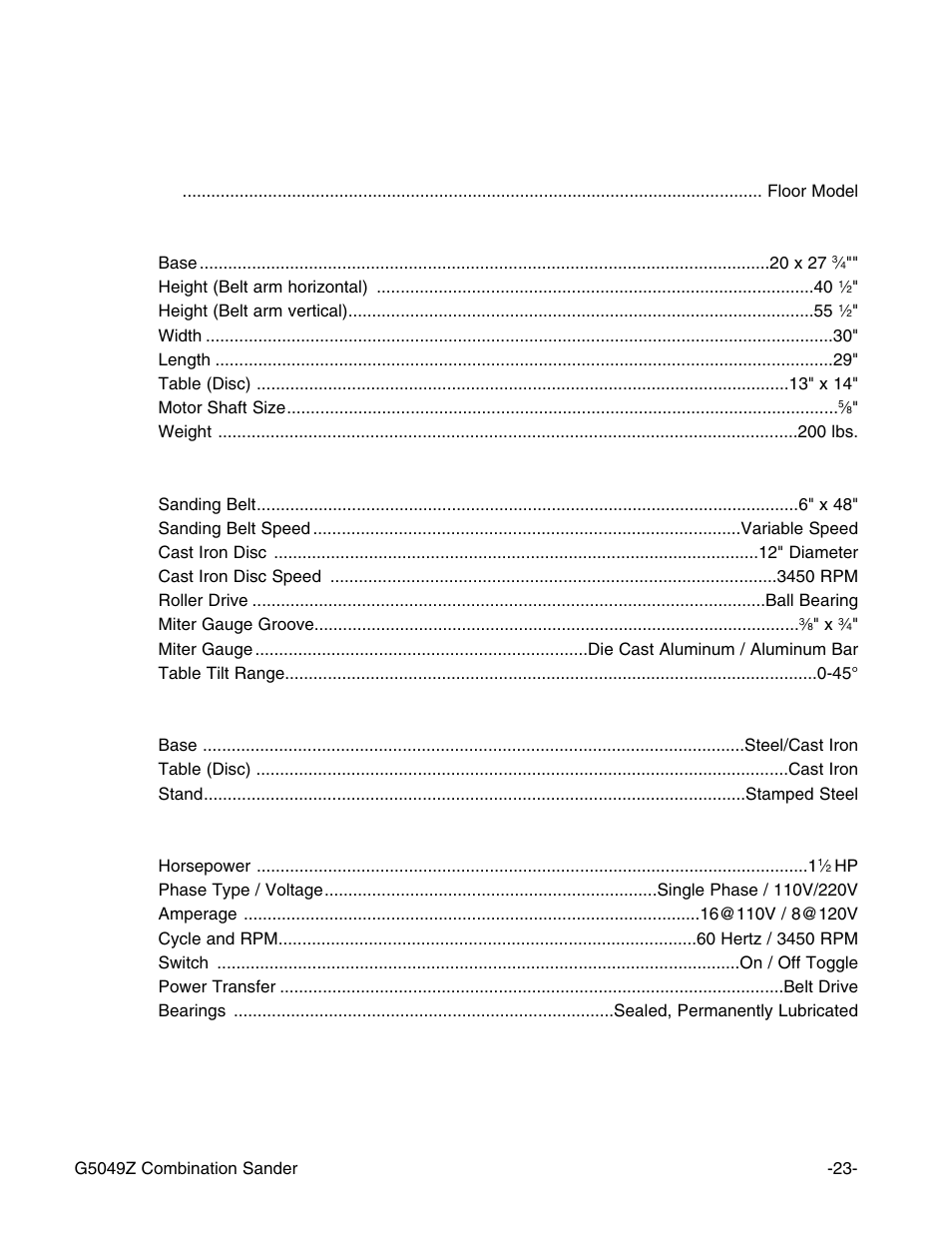 Machine data | Grizzly G5049Z User Manual | Page 25 / 26