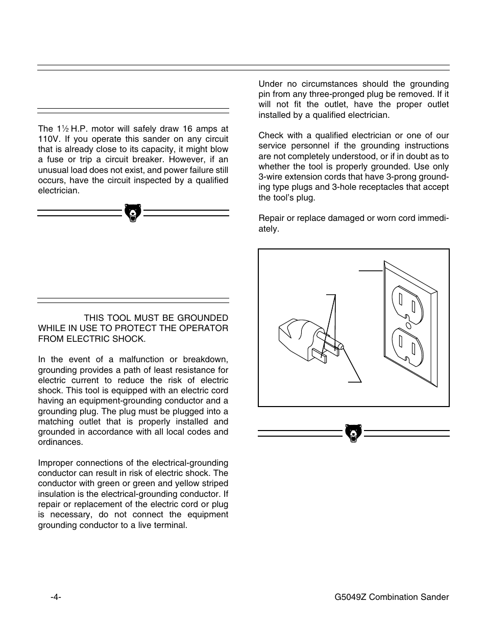 110v operation, Grounding | Grizzly G5049Z User Manual | Page 6 / 26