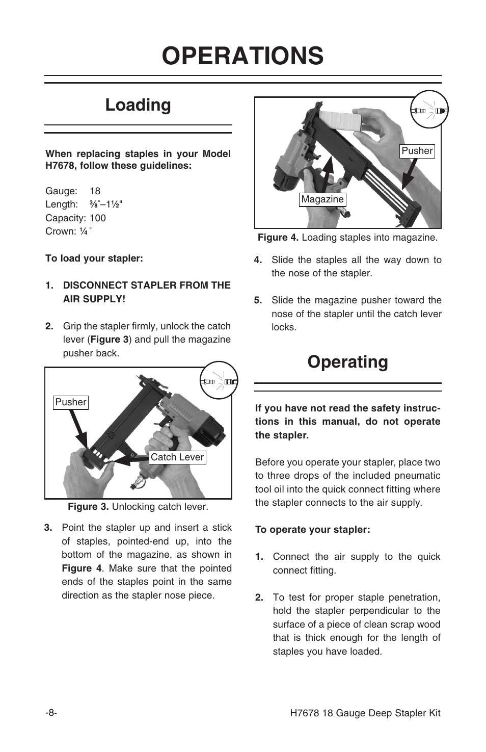 Operations, Loading, Operating | Grizzly H7678 User Manual | Page 10 / 20