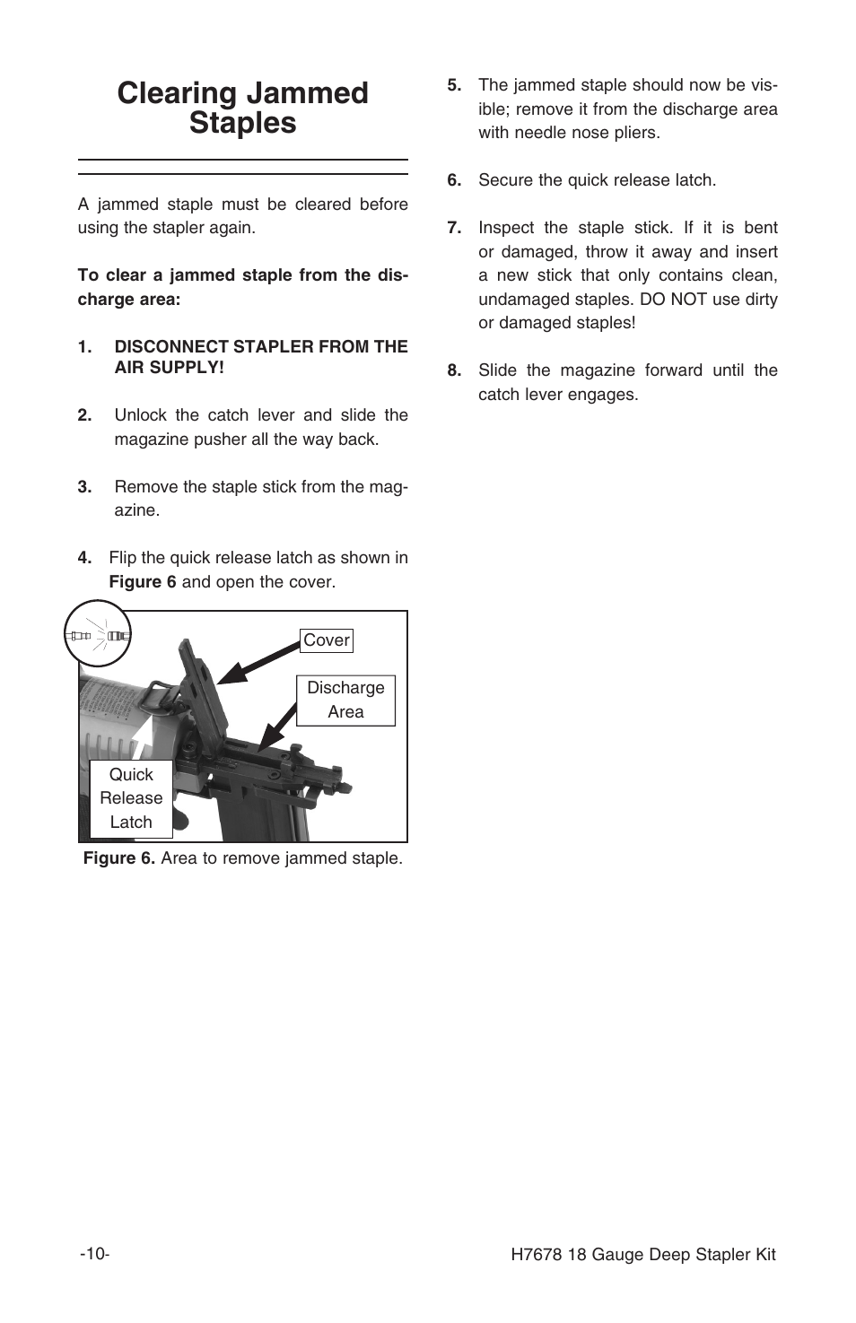 Clearing jammed staples | Grizzly H7678 User Manual | Page 12 / 20