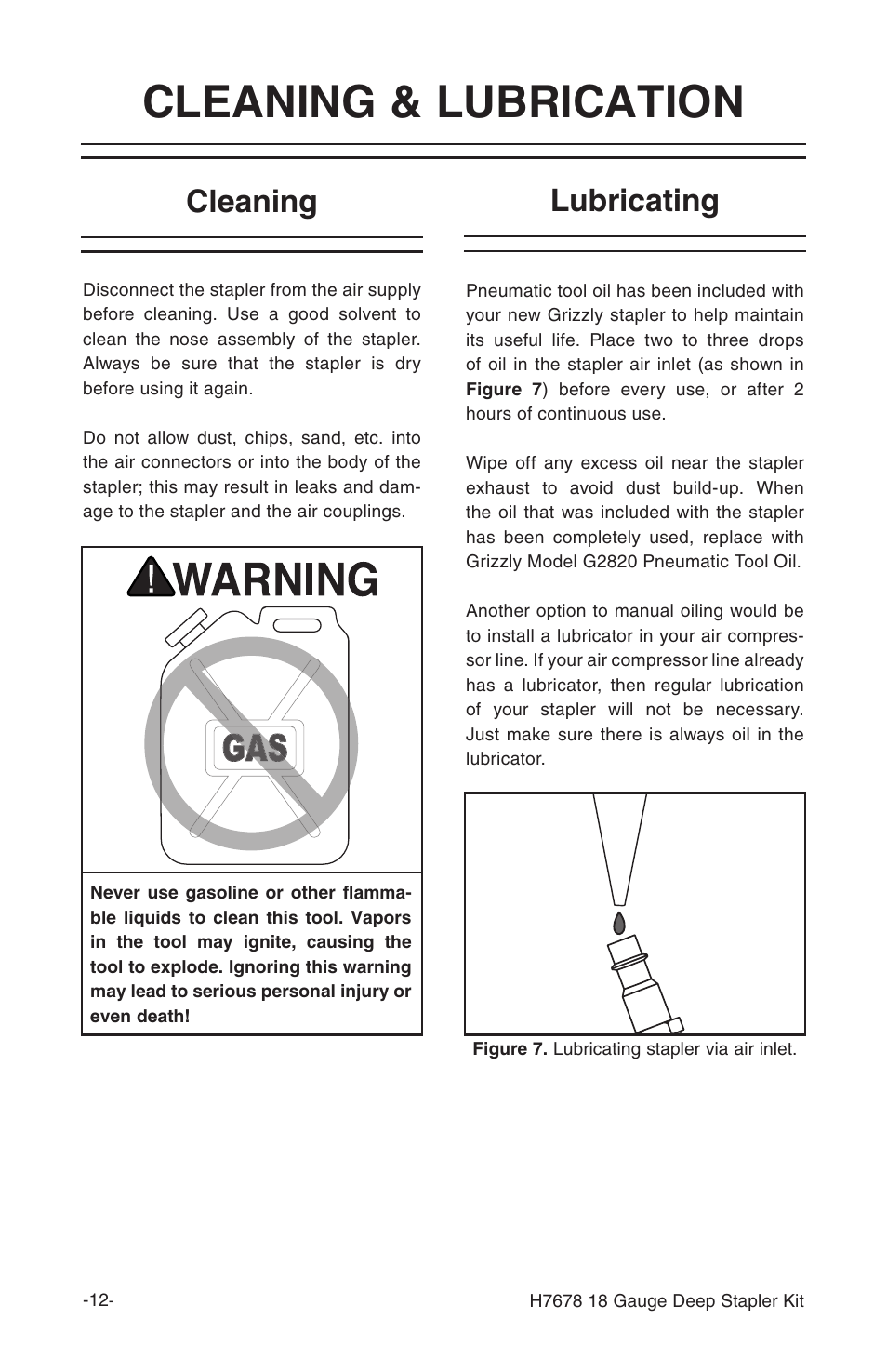 Cleaning & lubrication, Cleaning, Lubricating | Grizzly H7678 User Manual | Page 14 / 20