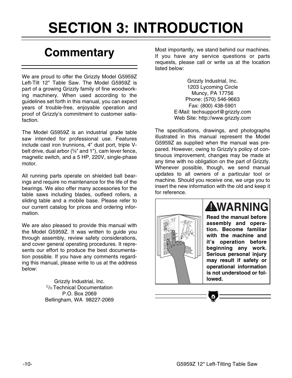 Commentary | Grizzly G5959Z User Manual | Page 12 / 51