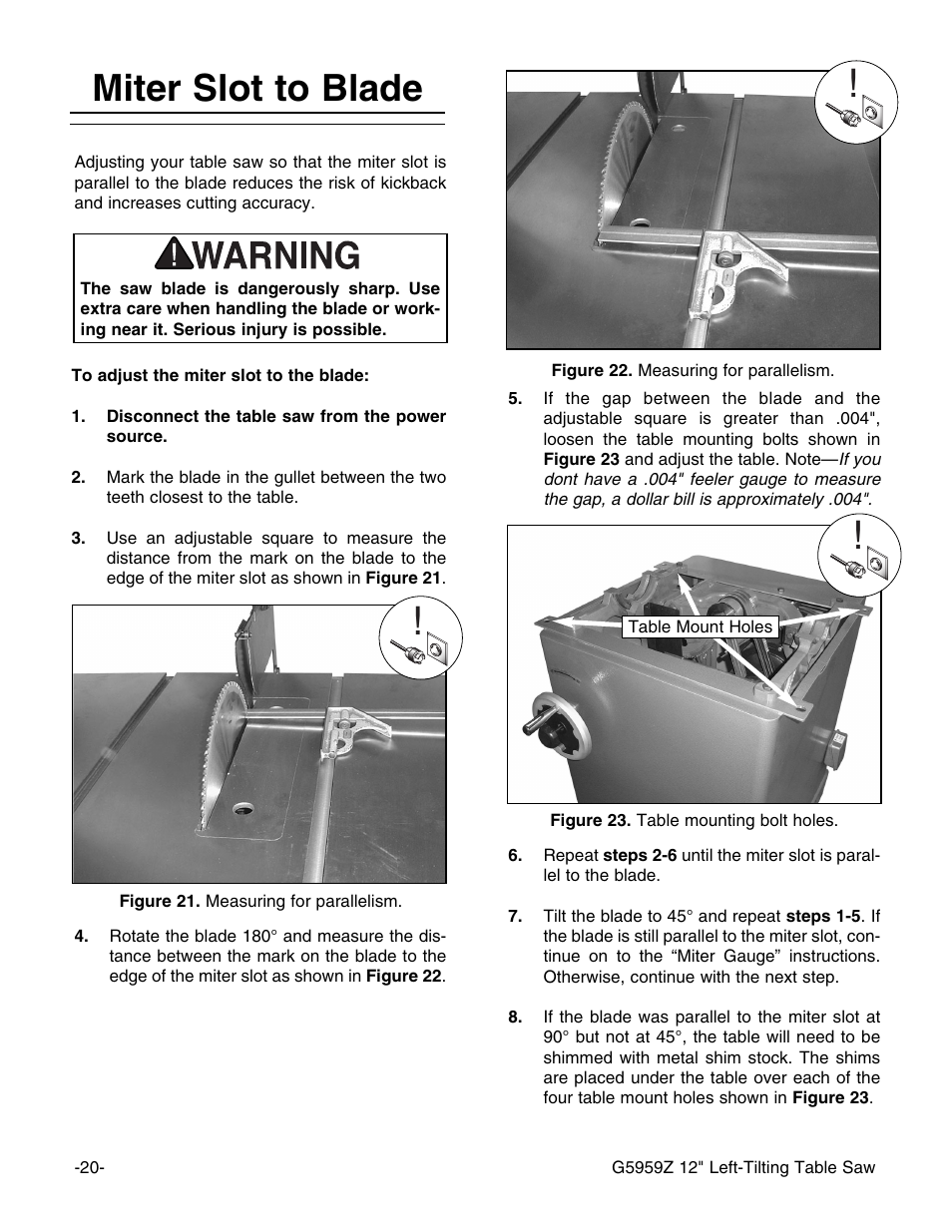 Miter slot to blade | Grizzly G5959Z User Manual | Page 22 / 51