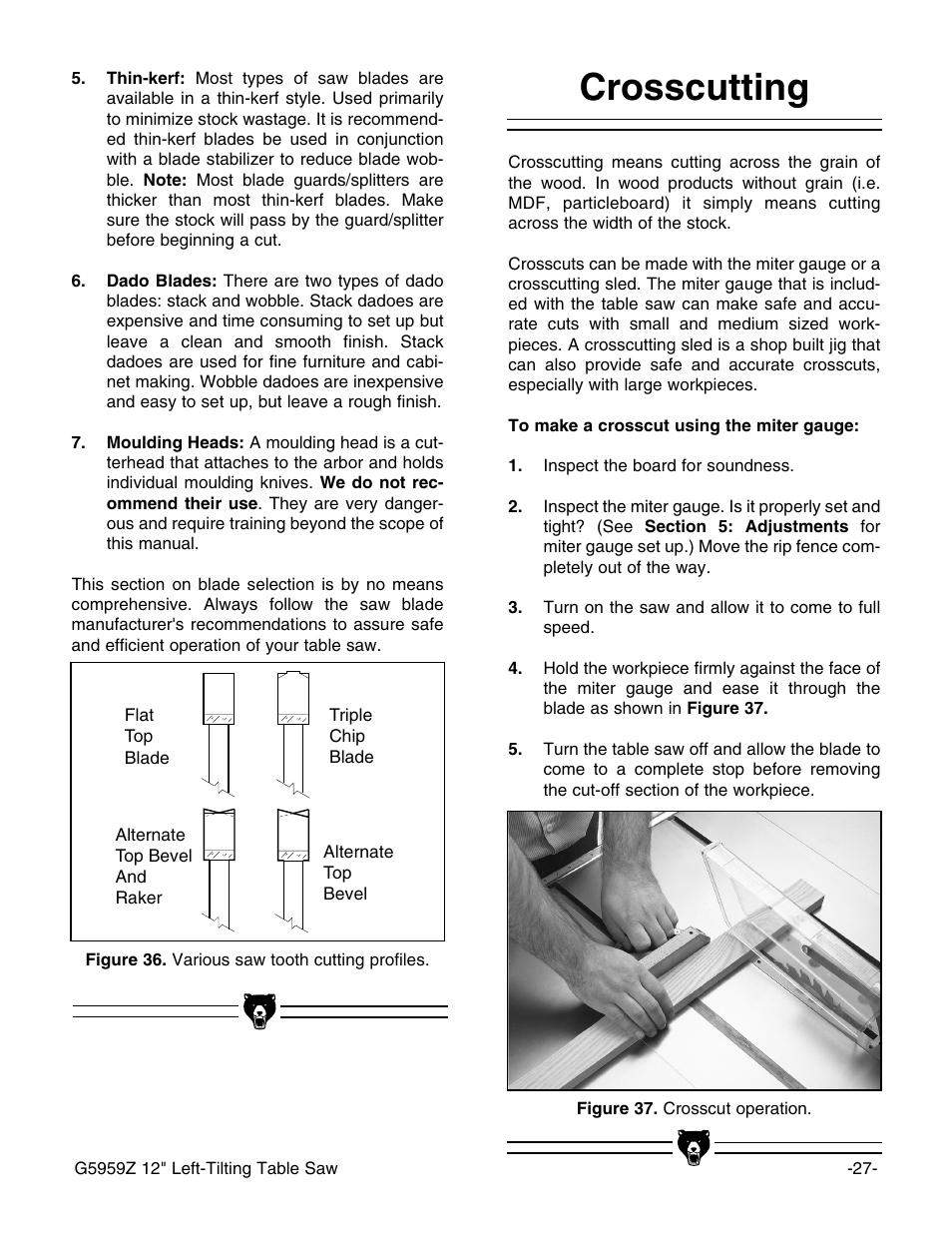 Crosscutting | Grizzly G5959Z User Manual | Page 29 / 51