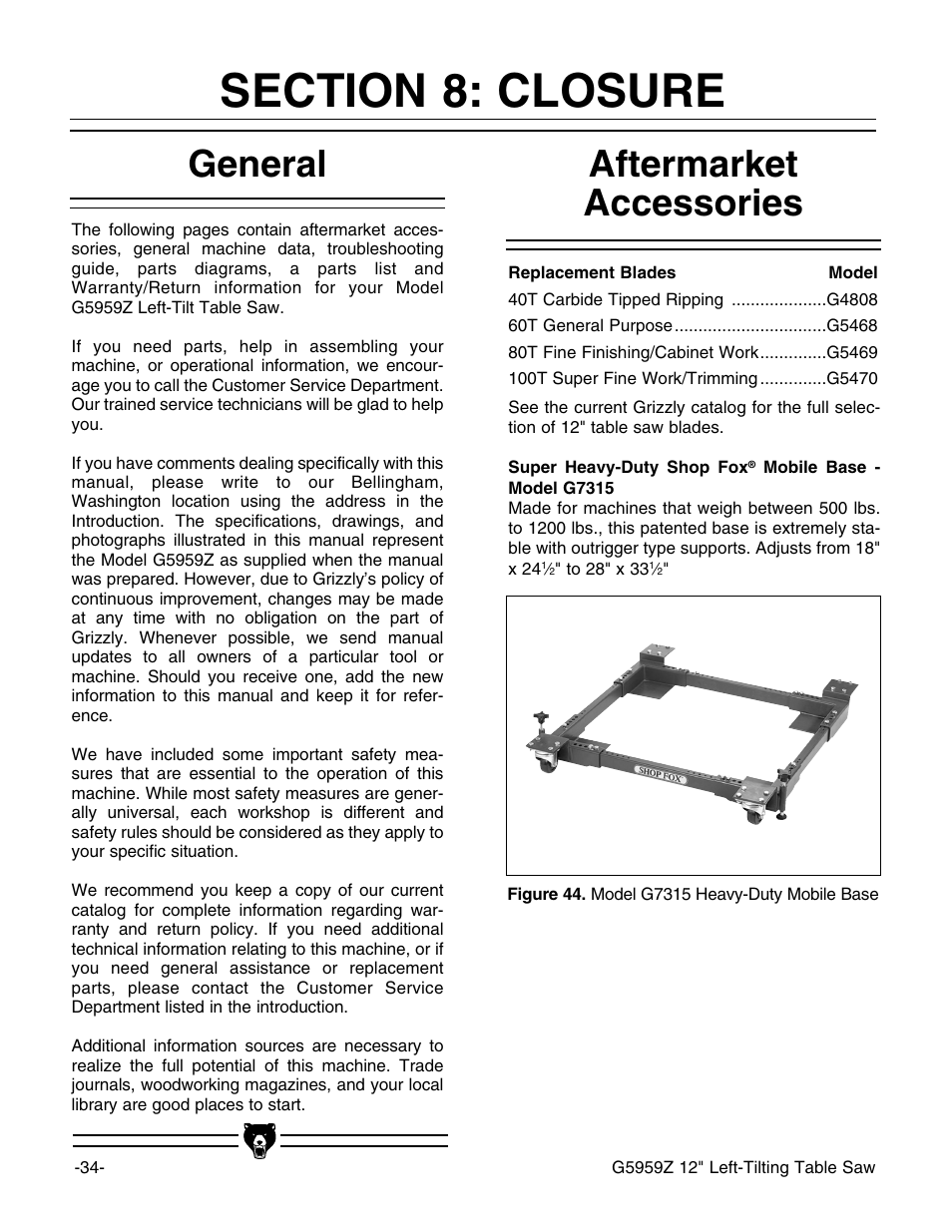 Aftermarket accessories general | Grizzly G5959Z User Manual | Page 36 / 51