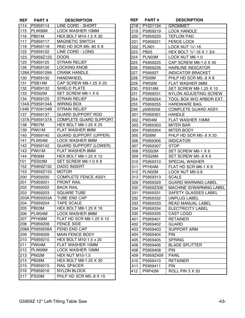 Grizzly G5959Z User Manual | Page 45 / 51