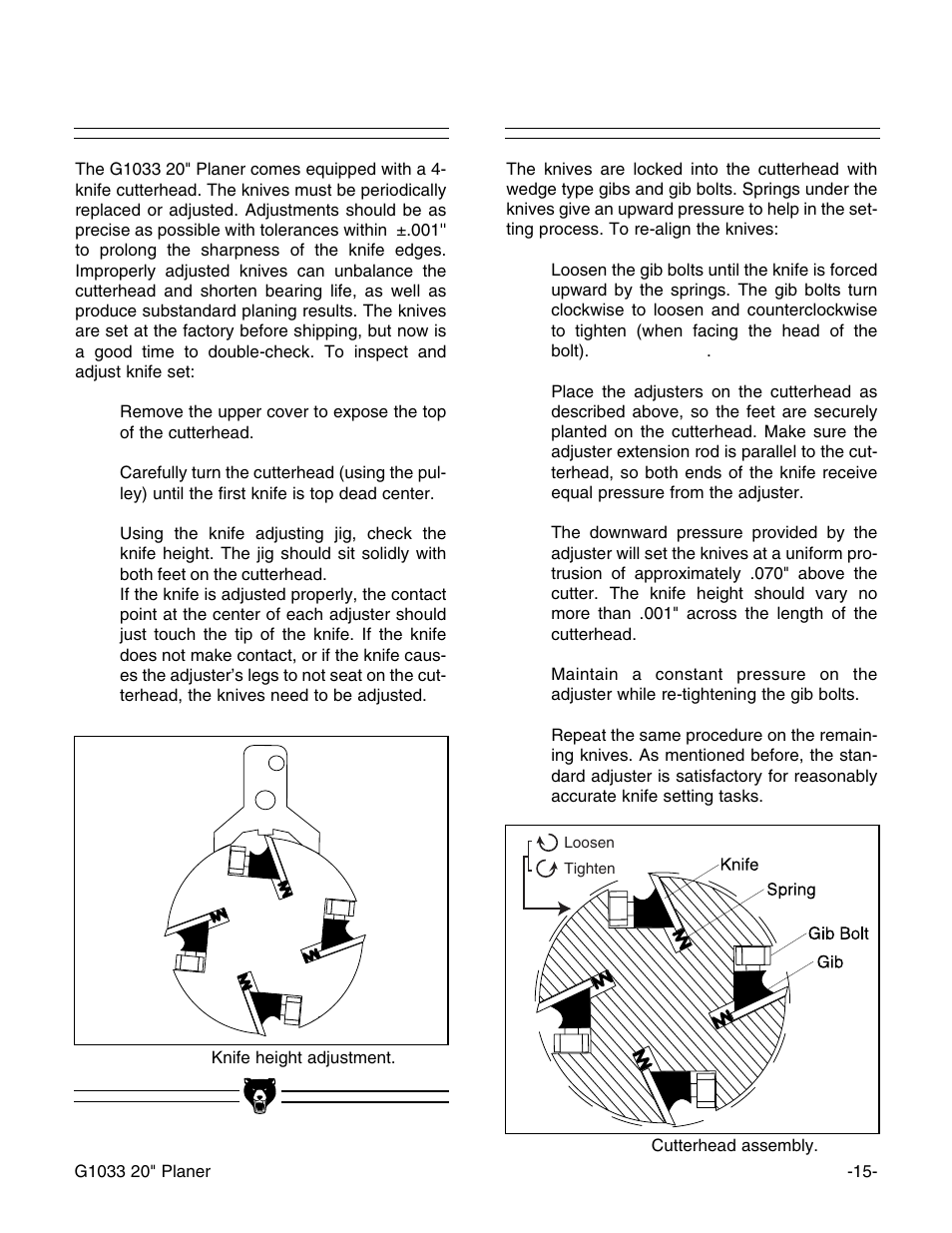 Knife inspection, Knife adjustment | Grizzly G1033 User Manual | Page 17 / 42