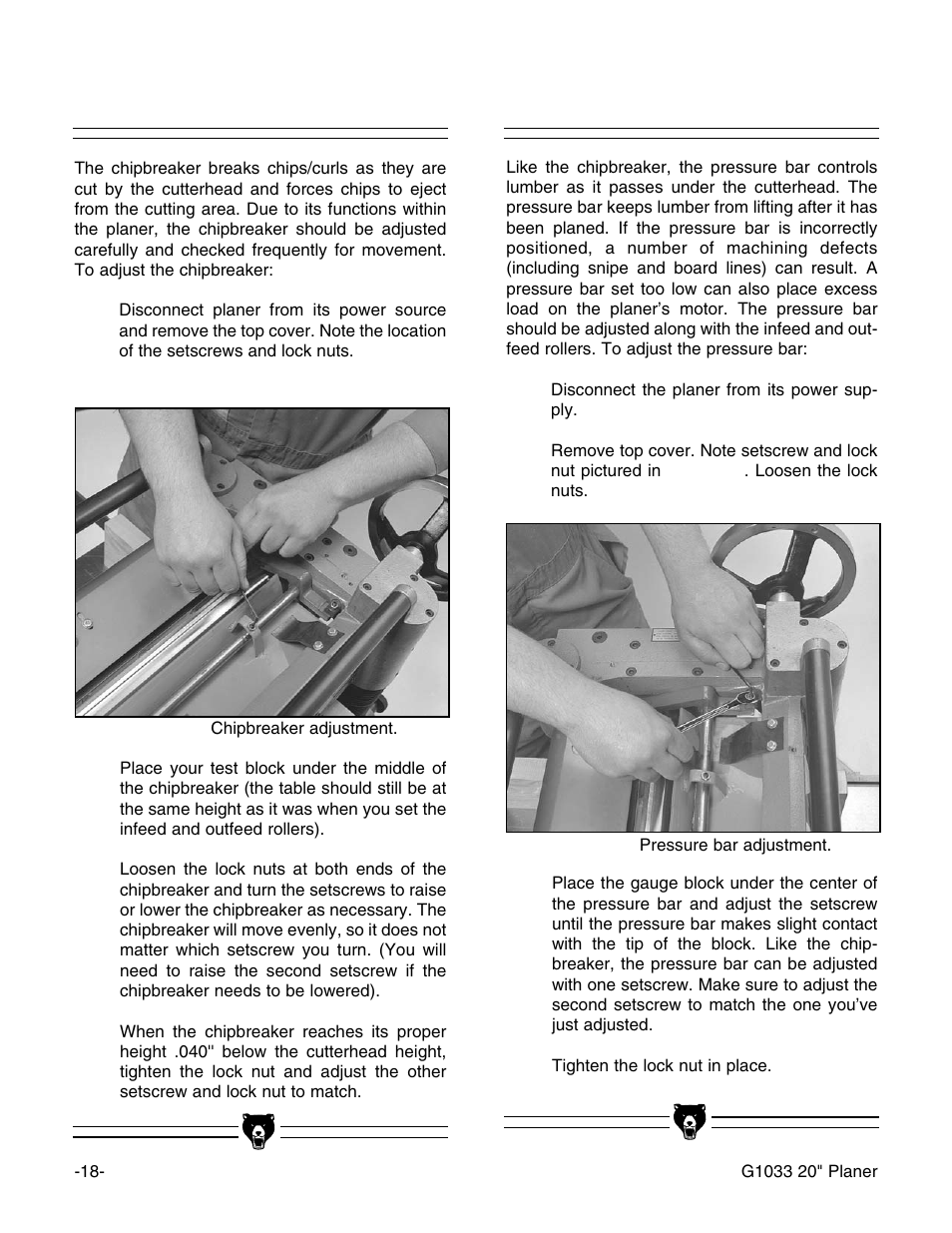 Chipbreaker, Pressure bar | Grizzly G1033 User Manual | Page 20 / 42