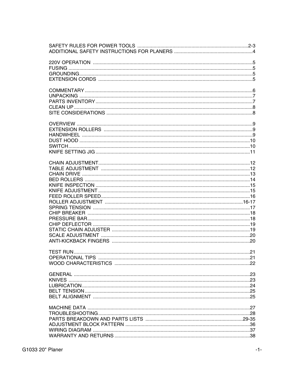 Grizzly G1033 User Manual | Page 3 / 42