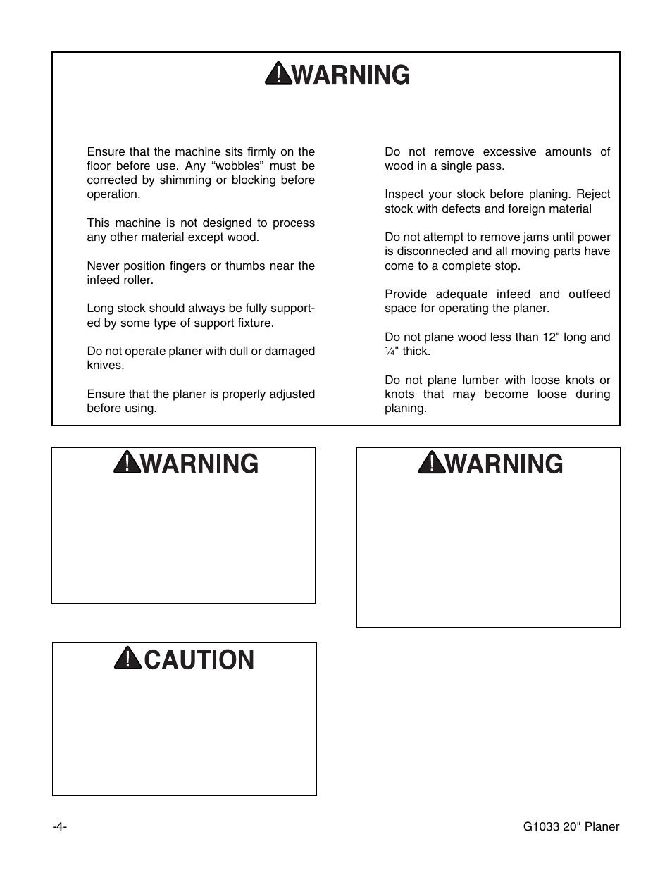 Additional safety instructions for planers | Grizzly G1033 User Manual | Page 6 / 42