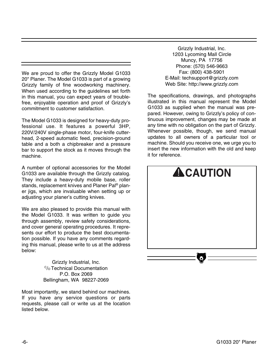Commentary | Grizzly G1033 User Manual | Page 8 / 42