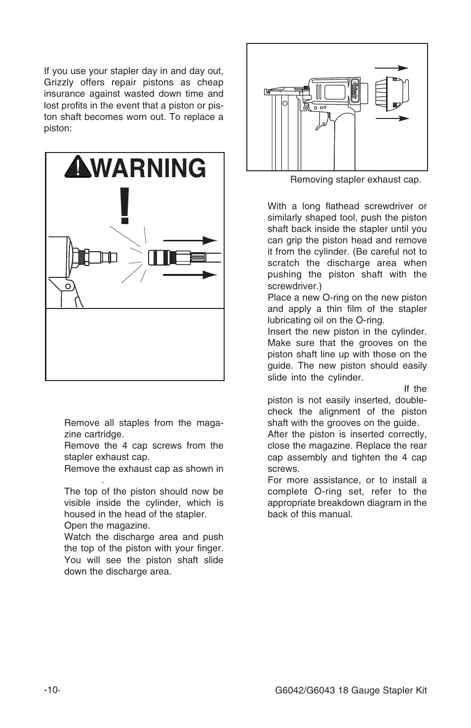 Replacing pistons/o-rings | Grizzly G6042/3 User Manual | Page 11 / 20