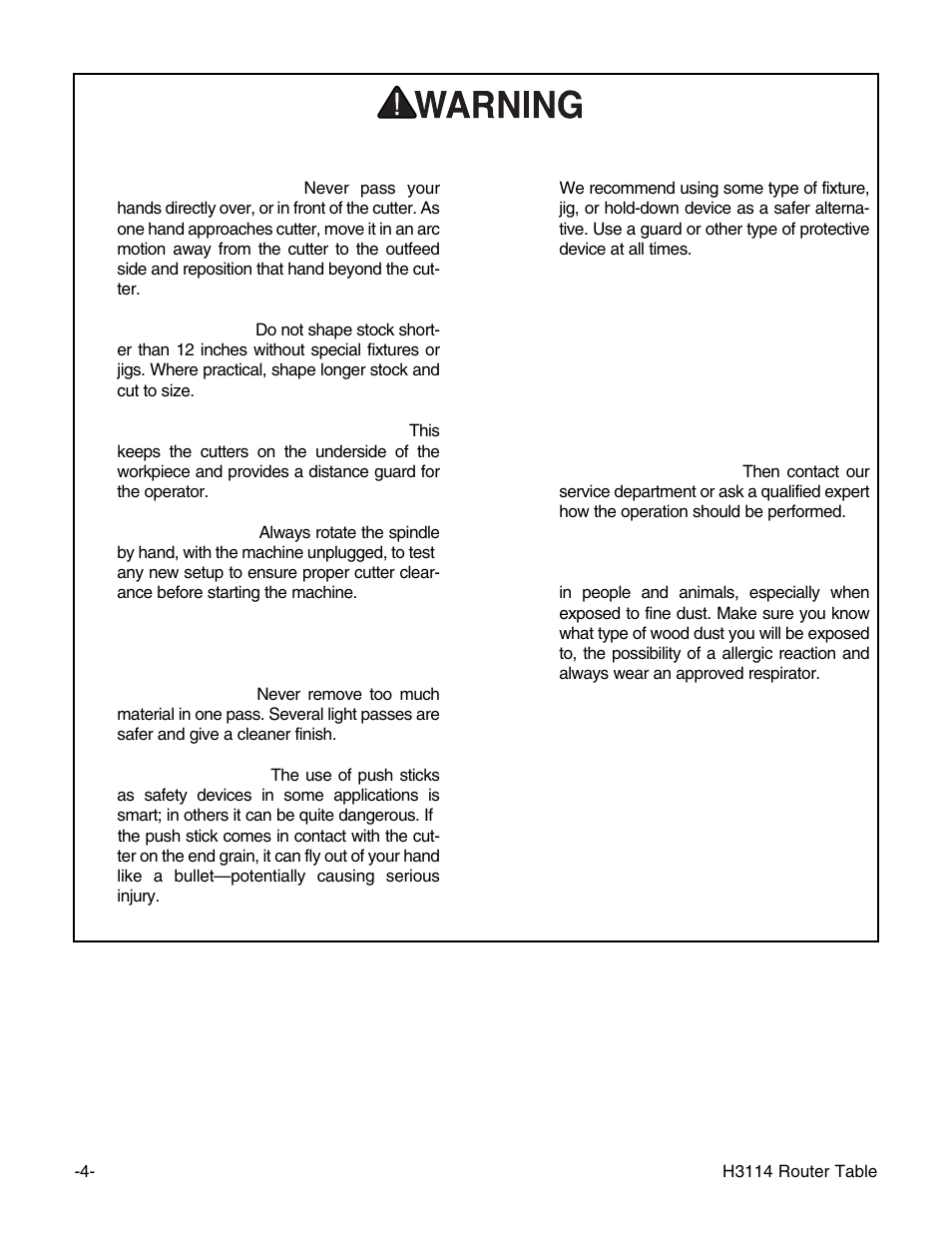 Additional safety instructions for router tables | Grizzly H3114 User Manual | Page 6 / 28