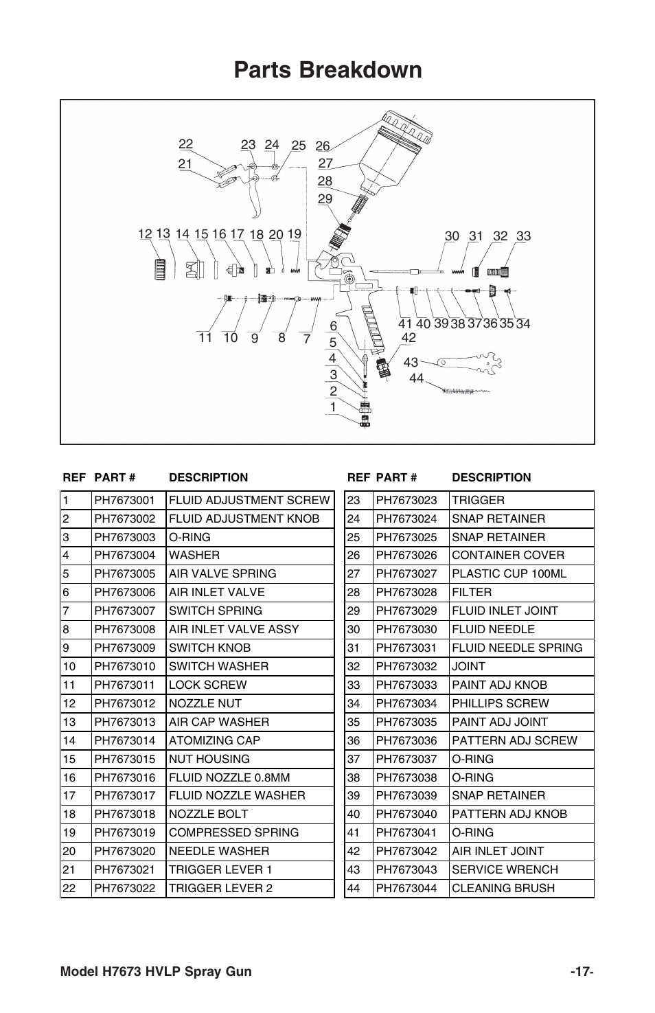 Parts breakdown | Grizzly H7673 User Manual | Page 17 / 20