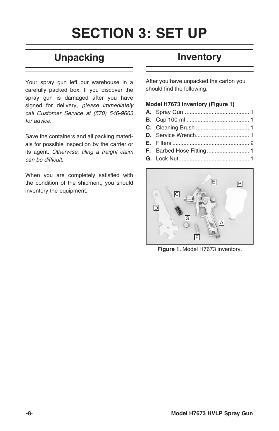 Unpacking, Inventory | Grizzly H7673 User Manual | Page 8 / 20