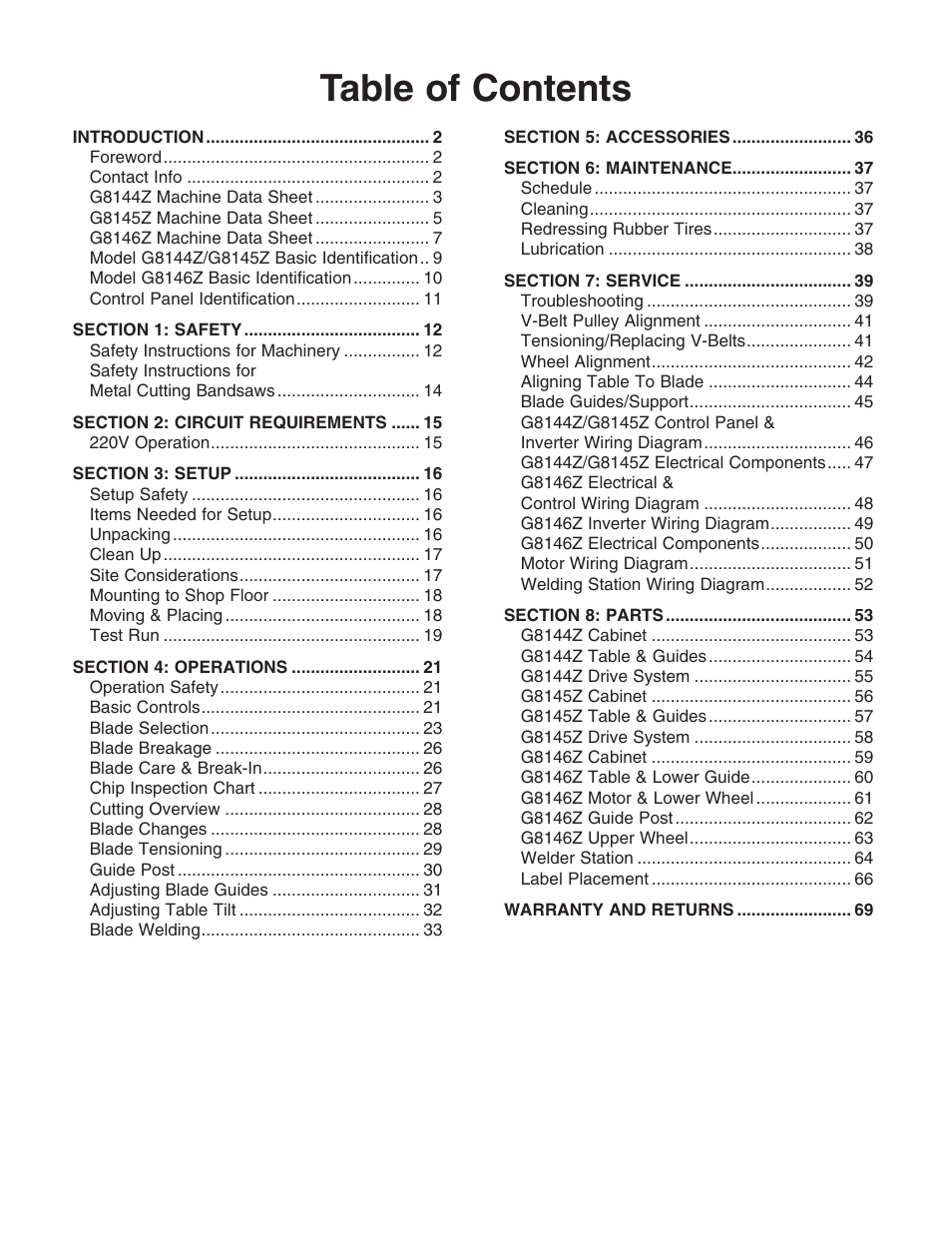 Grizzly G8146Z User Manual | Page 3 / 72