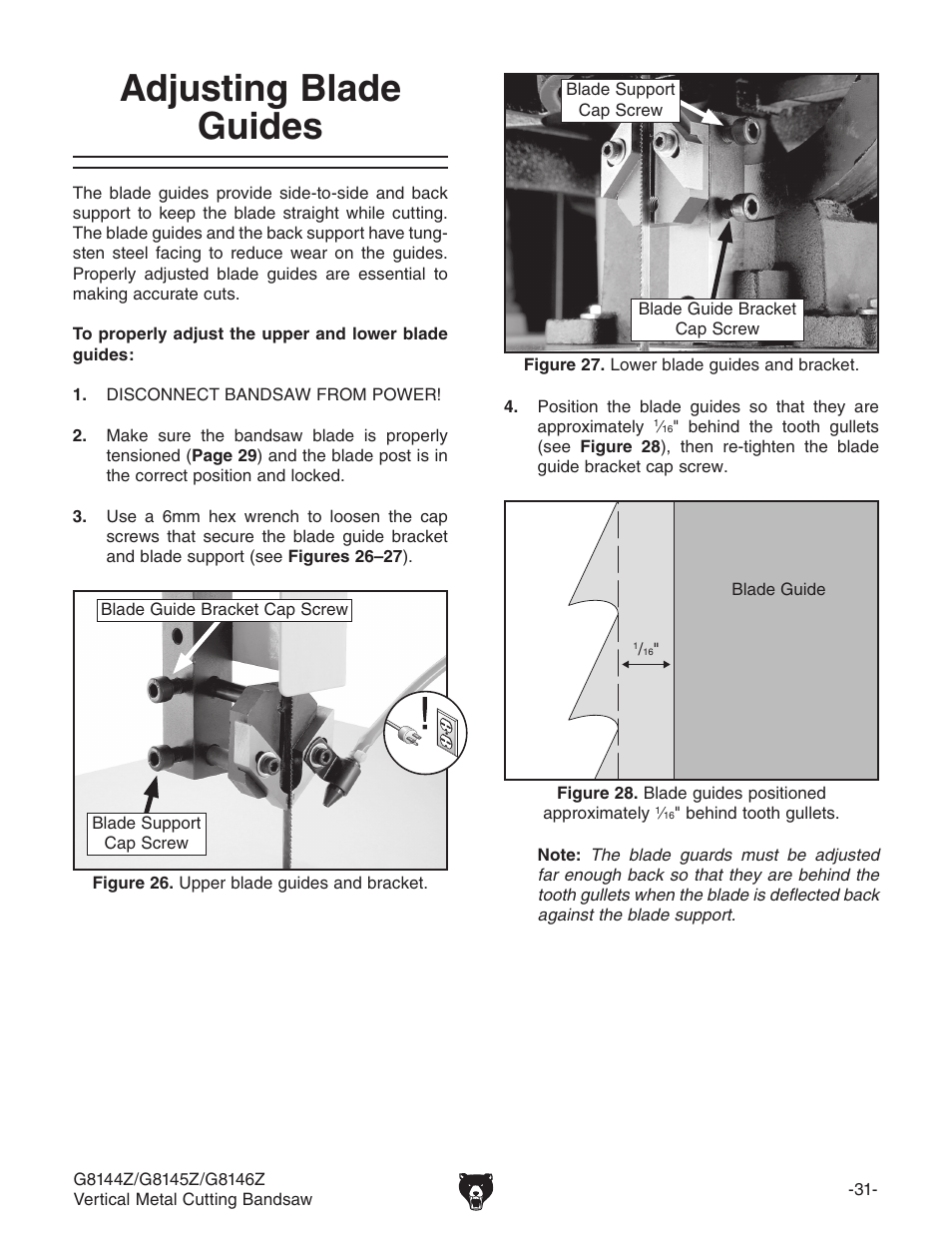 Adjusting blade guides | Grizzly G8146Z User Manual | Page 33 / 72