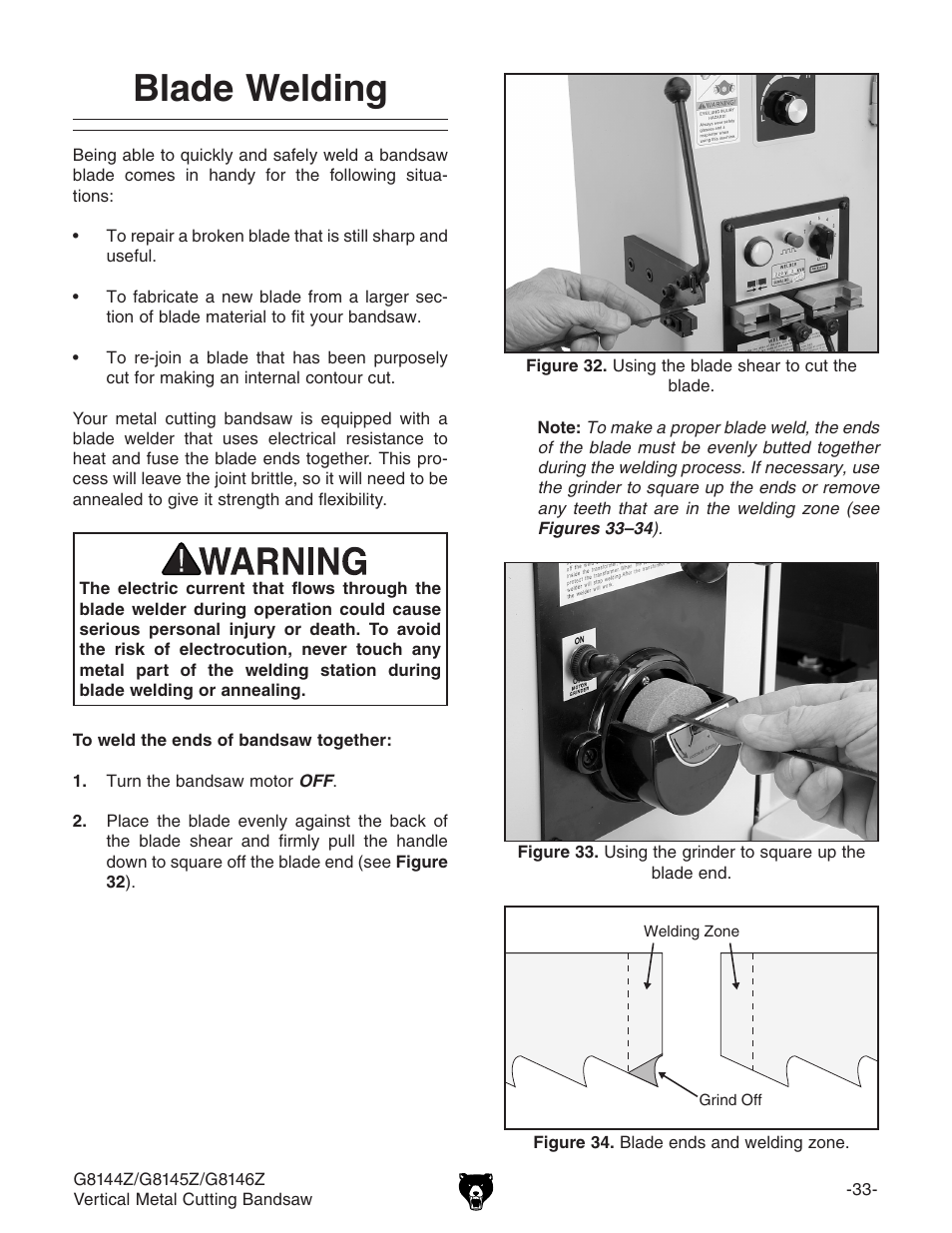 Blade welding | Grizzly G8146Z User Manual | Page 35 / 72