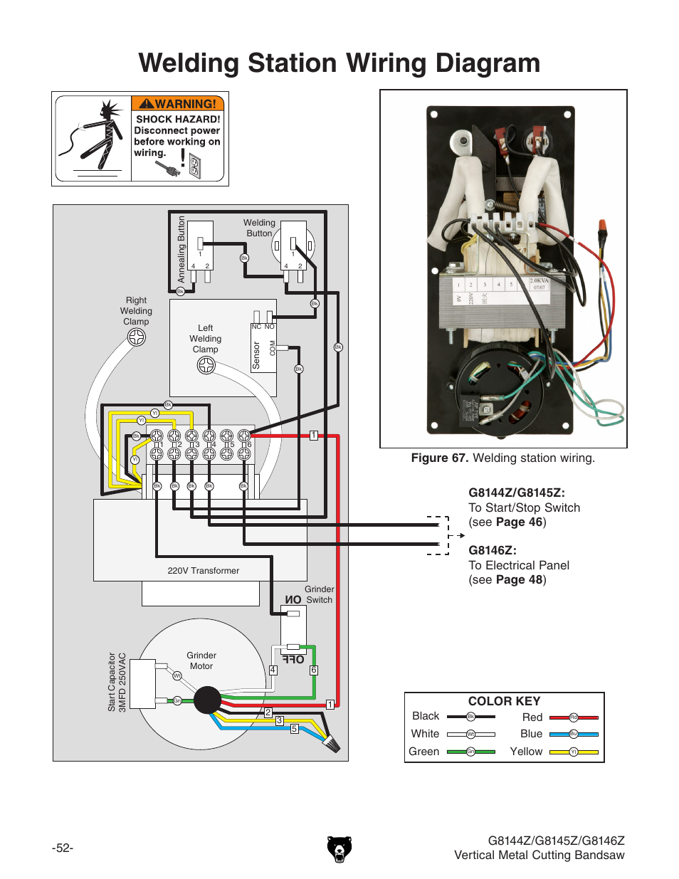 Welding station wiring diagram, Figure 67. welding station wiring | Grizzly G8146Z User Manual | Page 54 / 72