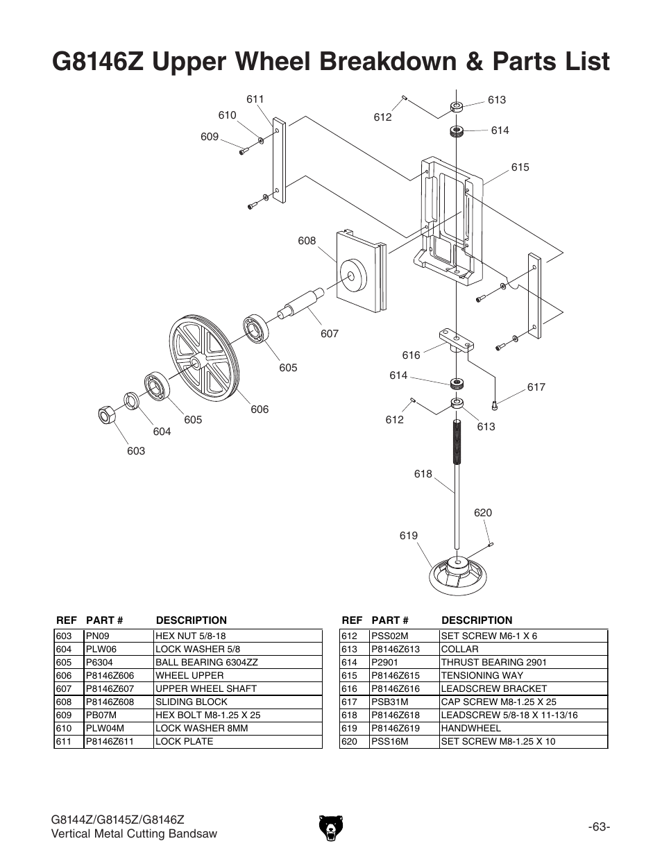 G8146z upper wheel breakdown & parts list | Grizzly G8146Z User Manual | Page 65 / 72