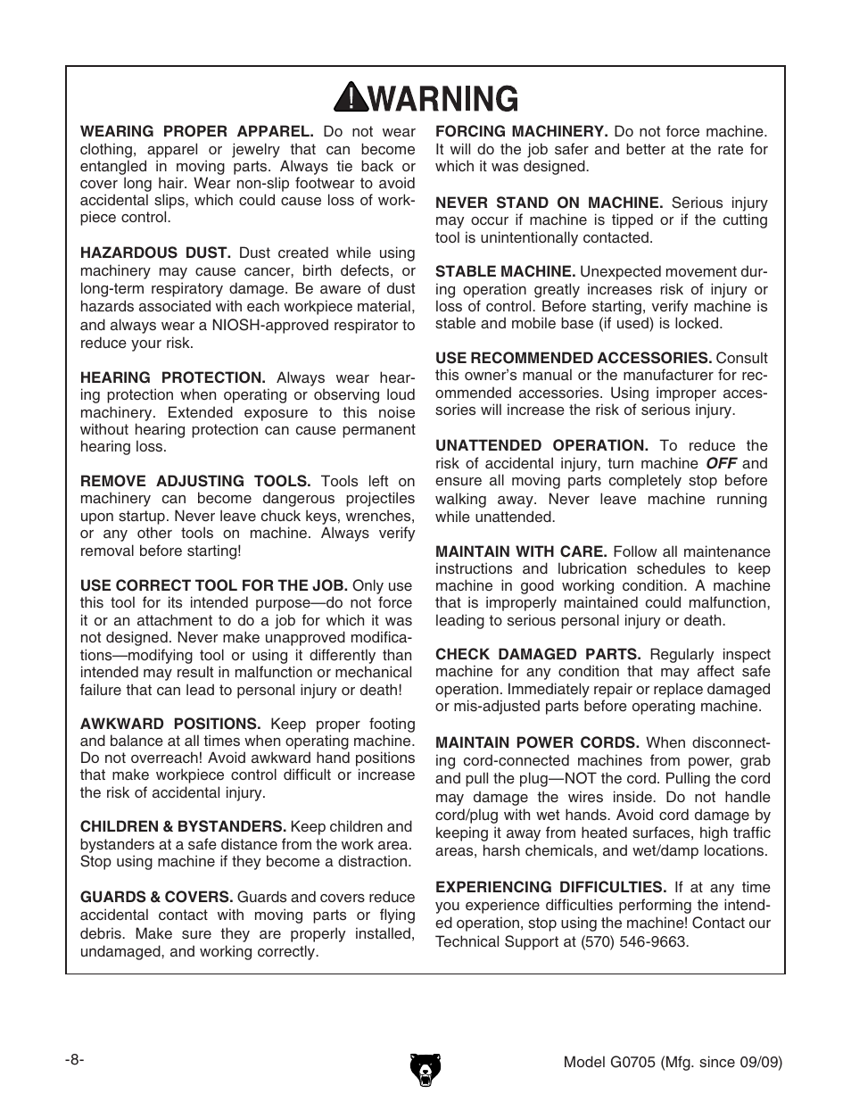 Grizzly G0705 User Manual | Page 10 / 60