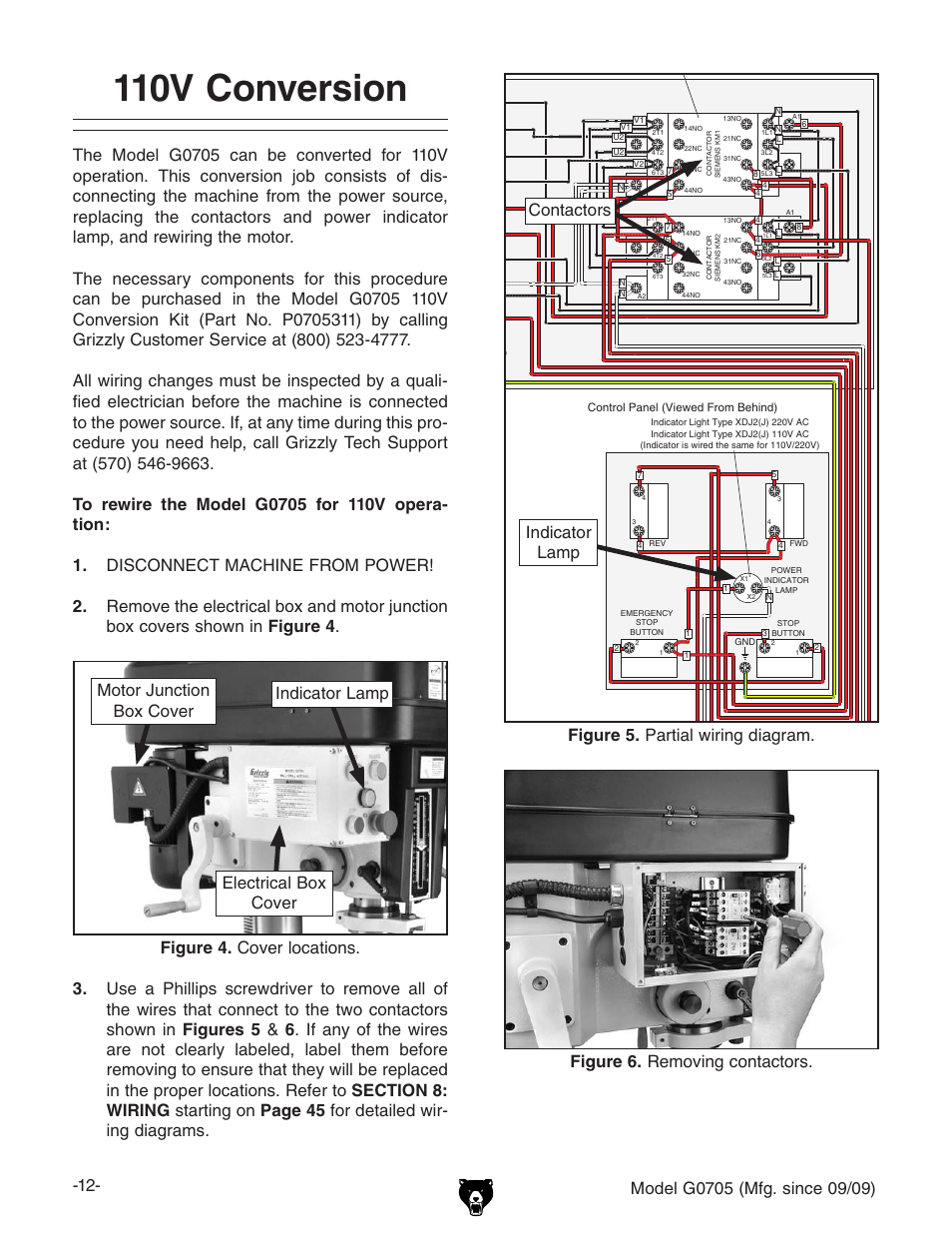 110v conversion | Grizzly G0705 User Manual | Page 14 / 60