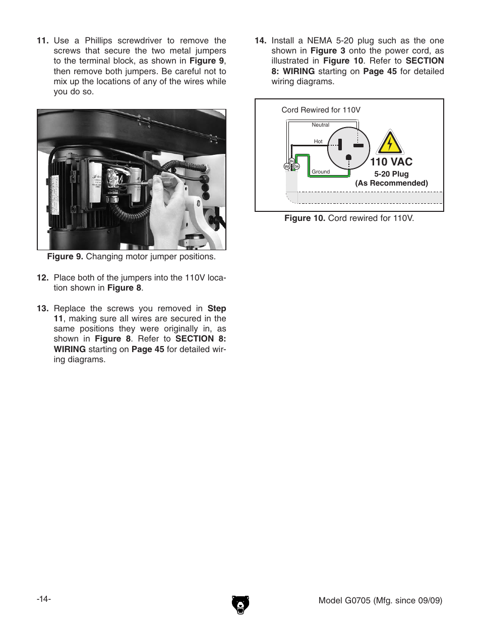 110 vac | Grizzly G0705 User Manual | Page 16 / 60